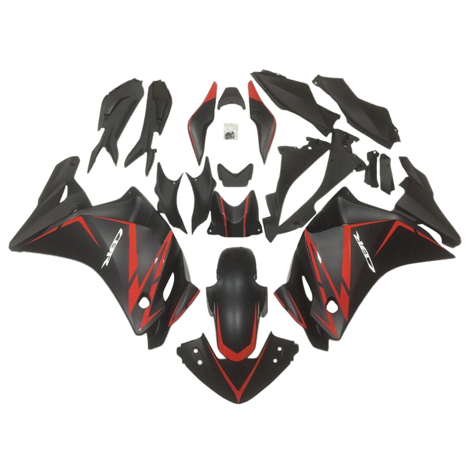 Amotopart 2011-2015 CBR250R Honda Kit de carénage noir avec bande rouge