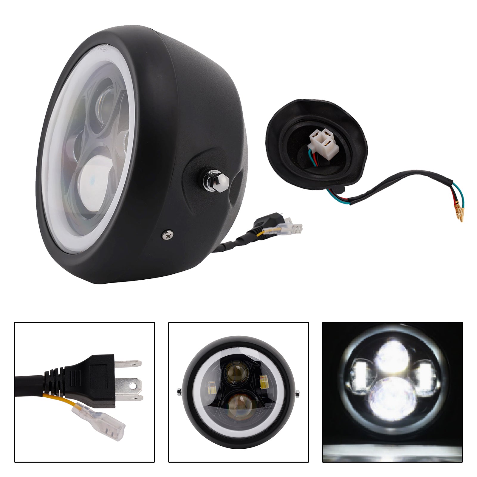 7.5" Motorcycle Spotlight Headlight Led 4000lm For Cruise Cafe Racer Chrome