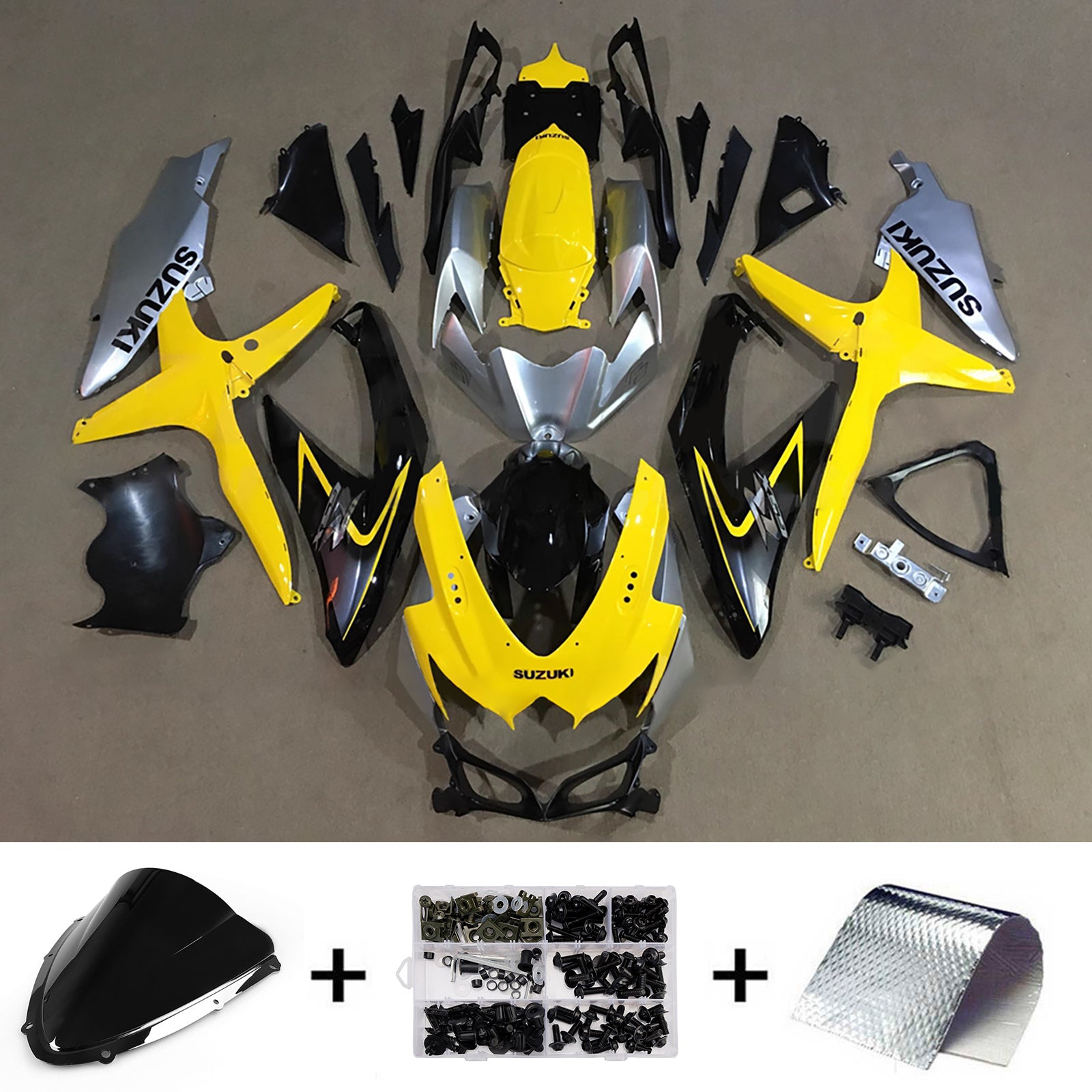 Amotopart 2008-2010 Suzuki GSXR 600/750 Yellow Black Silver Fairing Kit