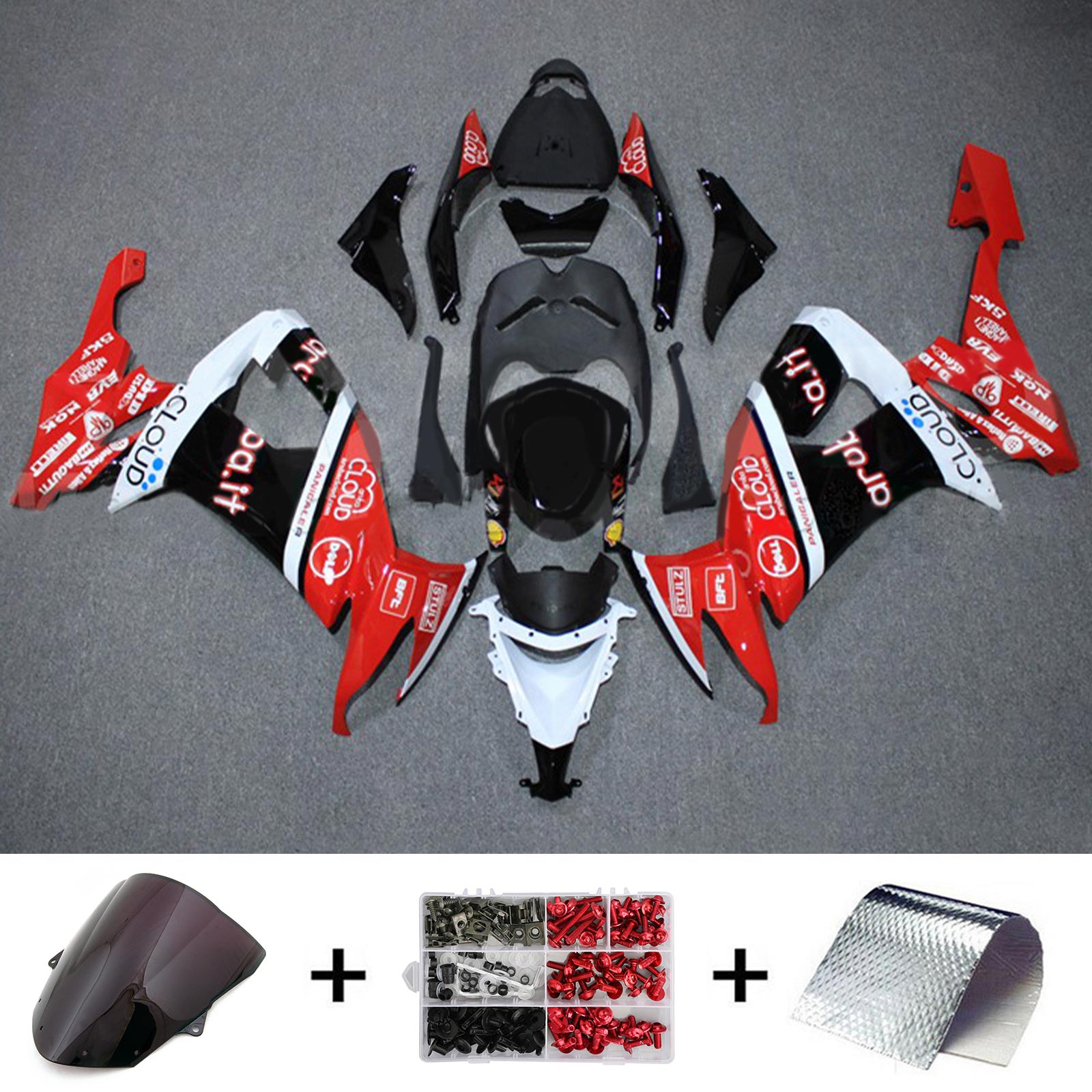 Amotopart 2008-2010 Kawasaki ZX10R Rojo Negro Estilo 2 Kit de carenado