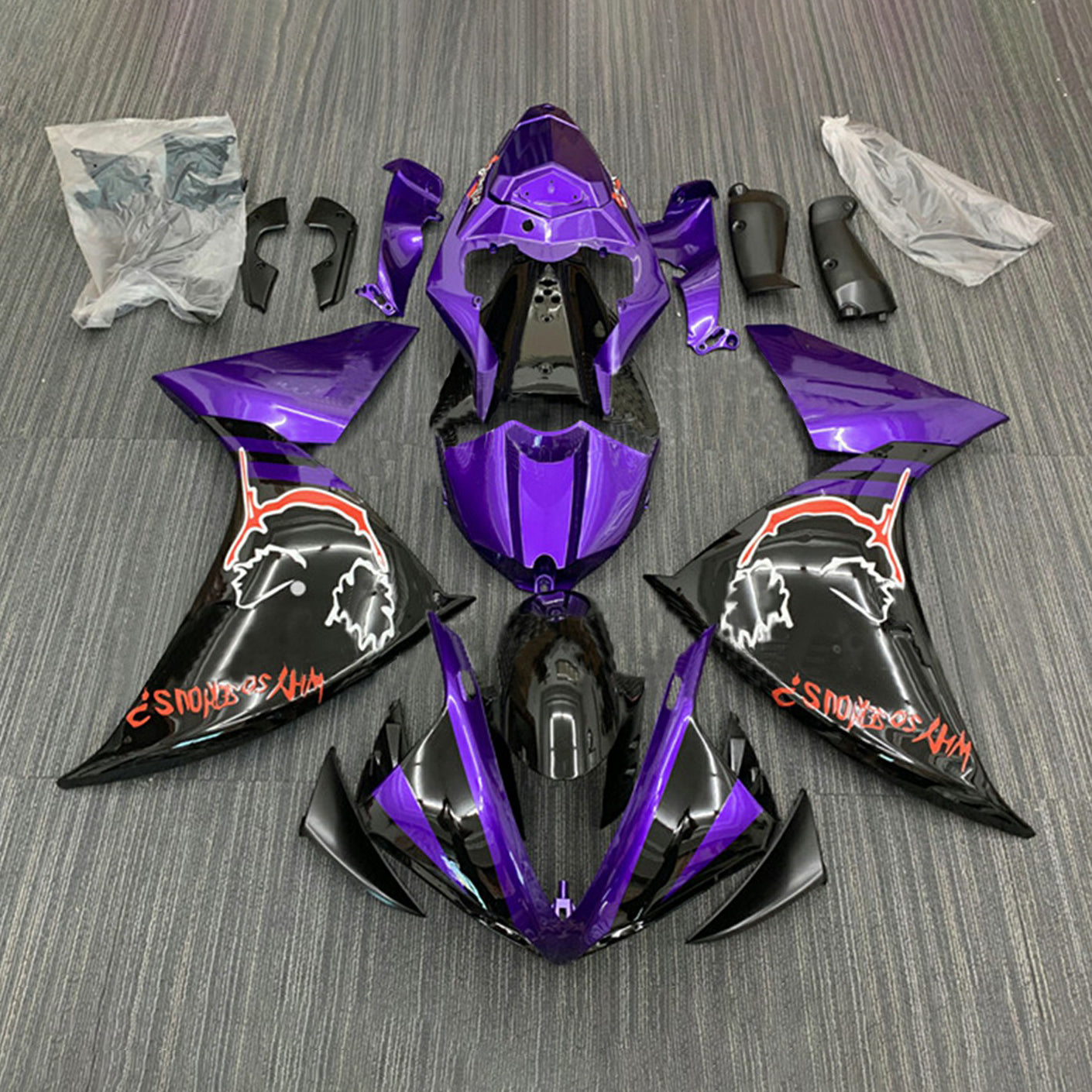 Amotopart 2009-2011 Yamaha YZF 1000 R1 Violet brillant avec kit de carénage graphique