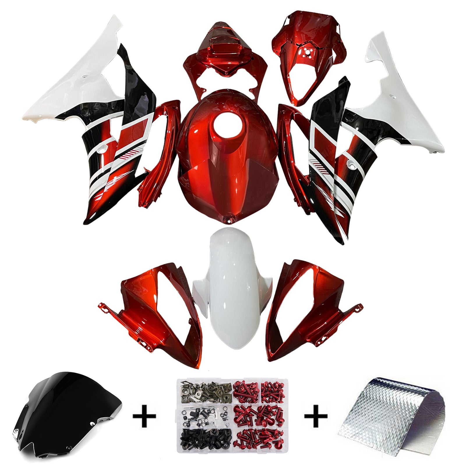 Amotopart 2008-2016 Yamaha YZF-R6 White & Red Fairing Kit