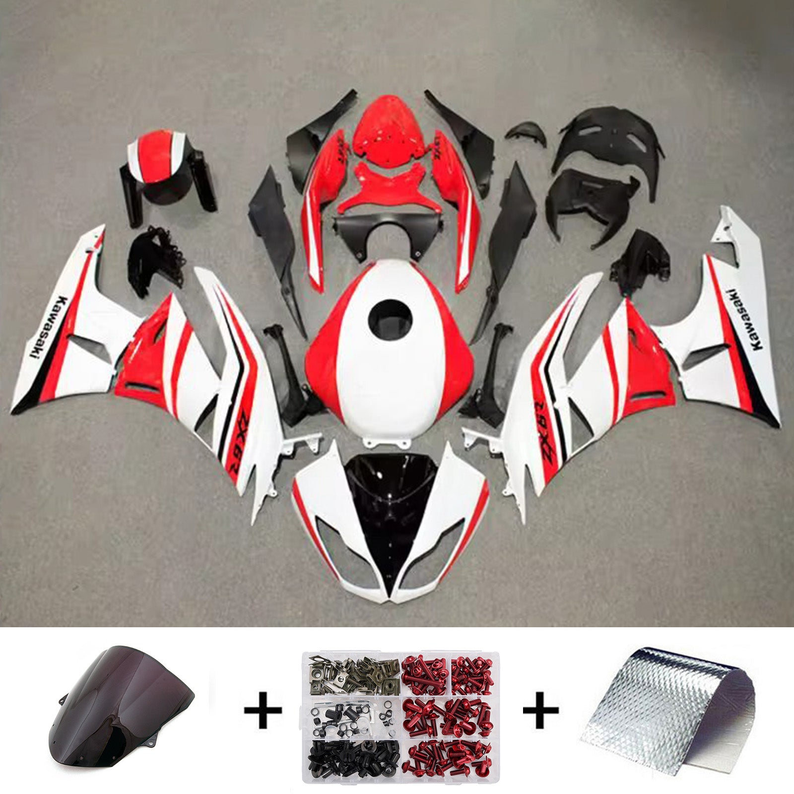Amotopart 2009-2012 Kawasaki ZX6R 636 Red White Fairing Kit
