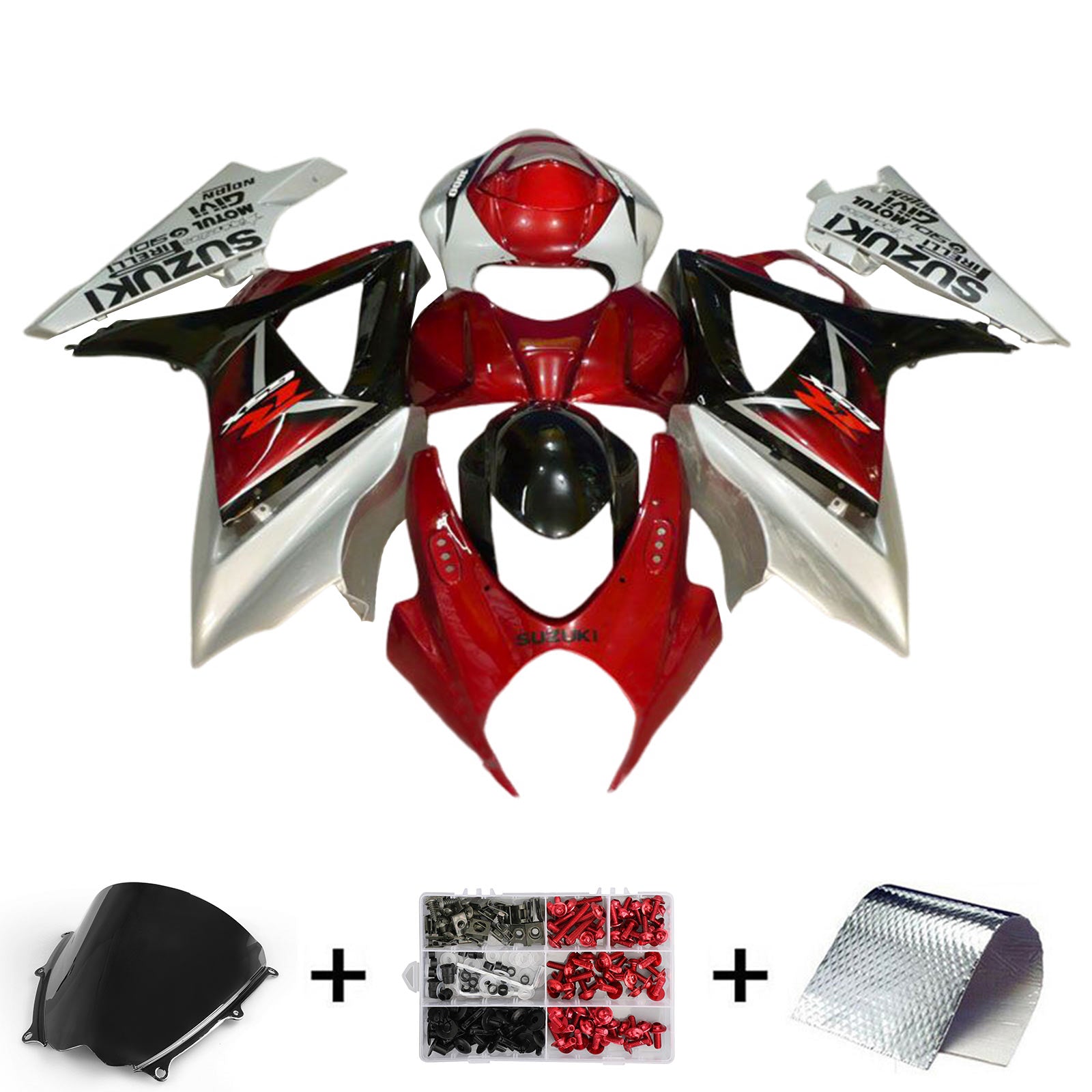 Amotopart 2007-2008 K7 GSXR1000 Suzuki Kit de carenado rojo y plateado