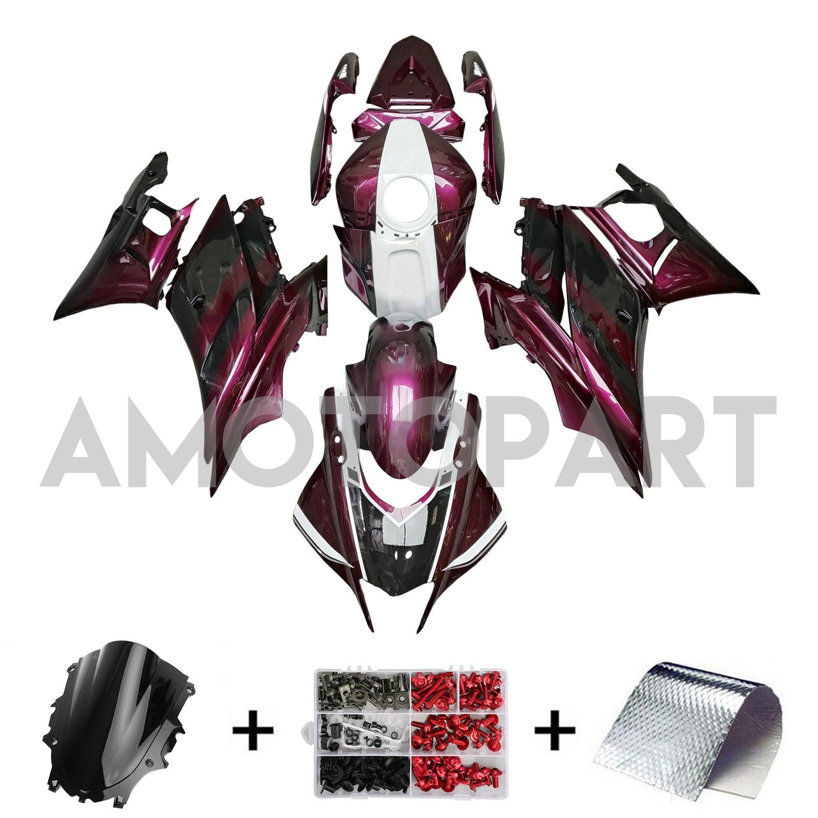 Amotopart 2022-2024 Yamaha YZF R3 R25 Dark Purple White Fairing Kit