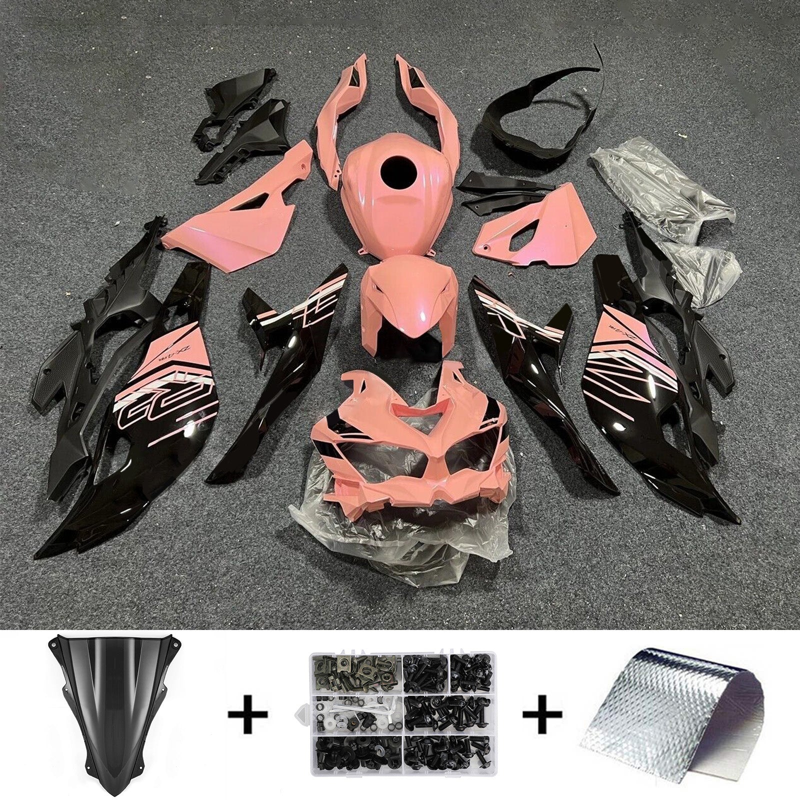 Amotopart 2019-2024 Ninja ZX-25R ZX-4R ZX-4RR Kawasaki Kit de carenado rosa y negro