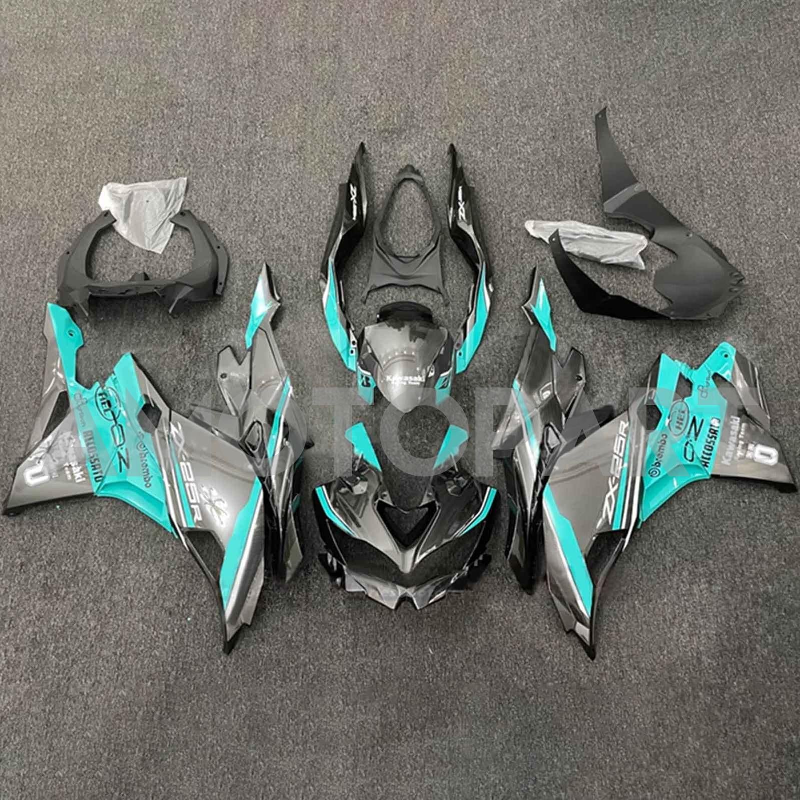 Amotopart 2019-2025 Ninja ZX-25R ZX-4R ZX-4RR Kawasaki Gray & Blue/Green Fairing Kit