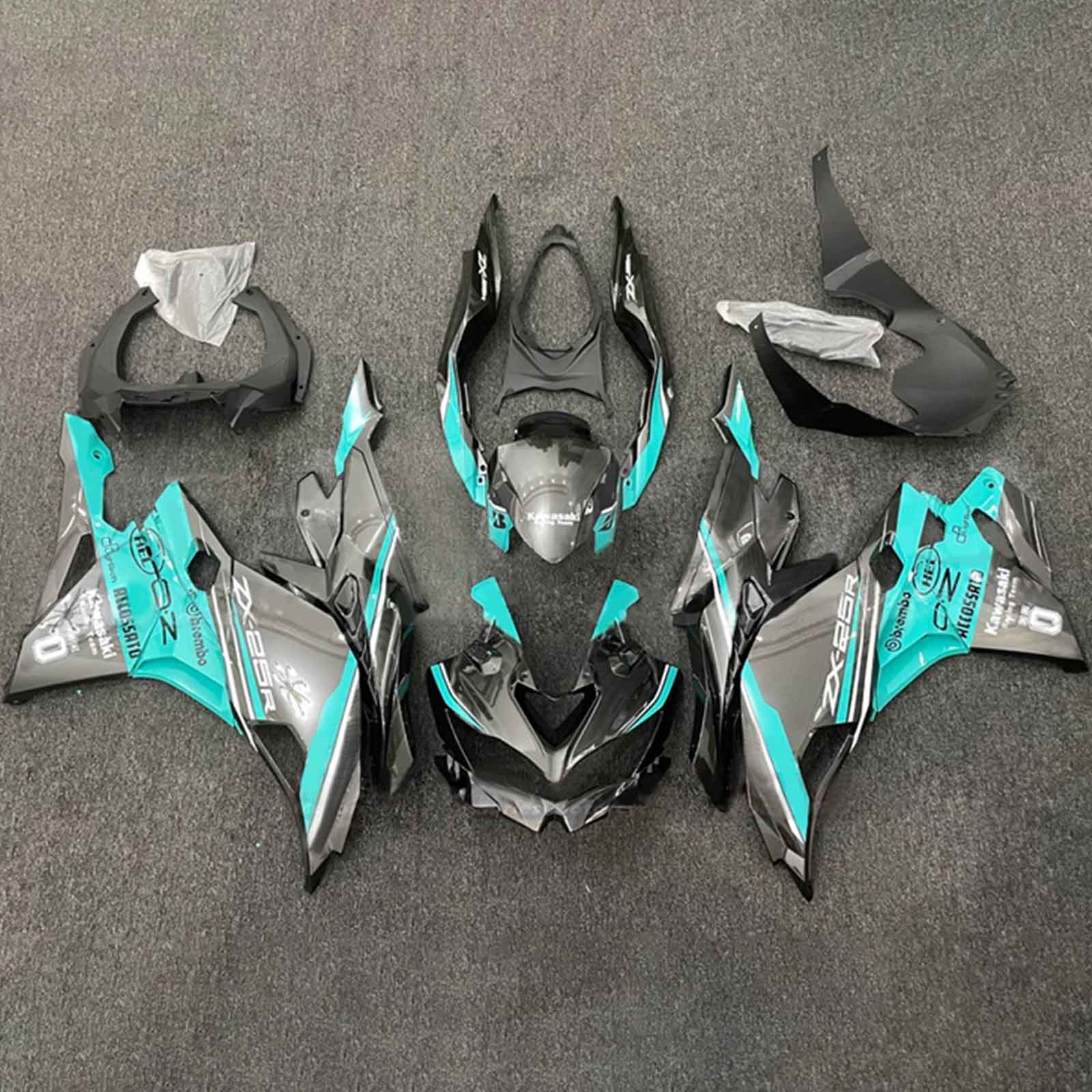 Amotopart 2019-2024 Ninja ZX-25R ZX-4R ZX-4RR Kawasaki Grey&Blue/Green Fairing Kit