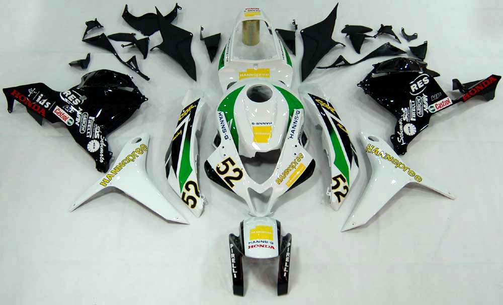 Amotopart 2009-2012 Honda CBR600RR Kit de carenado verde y blanco Style2