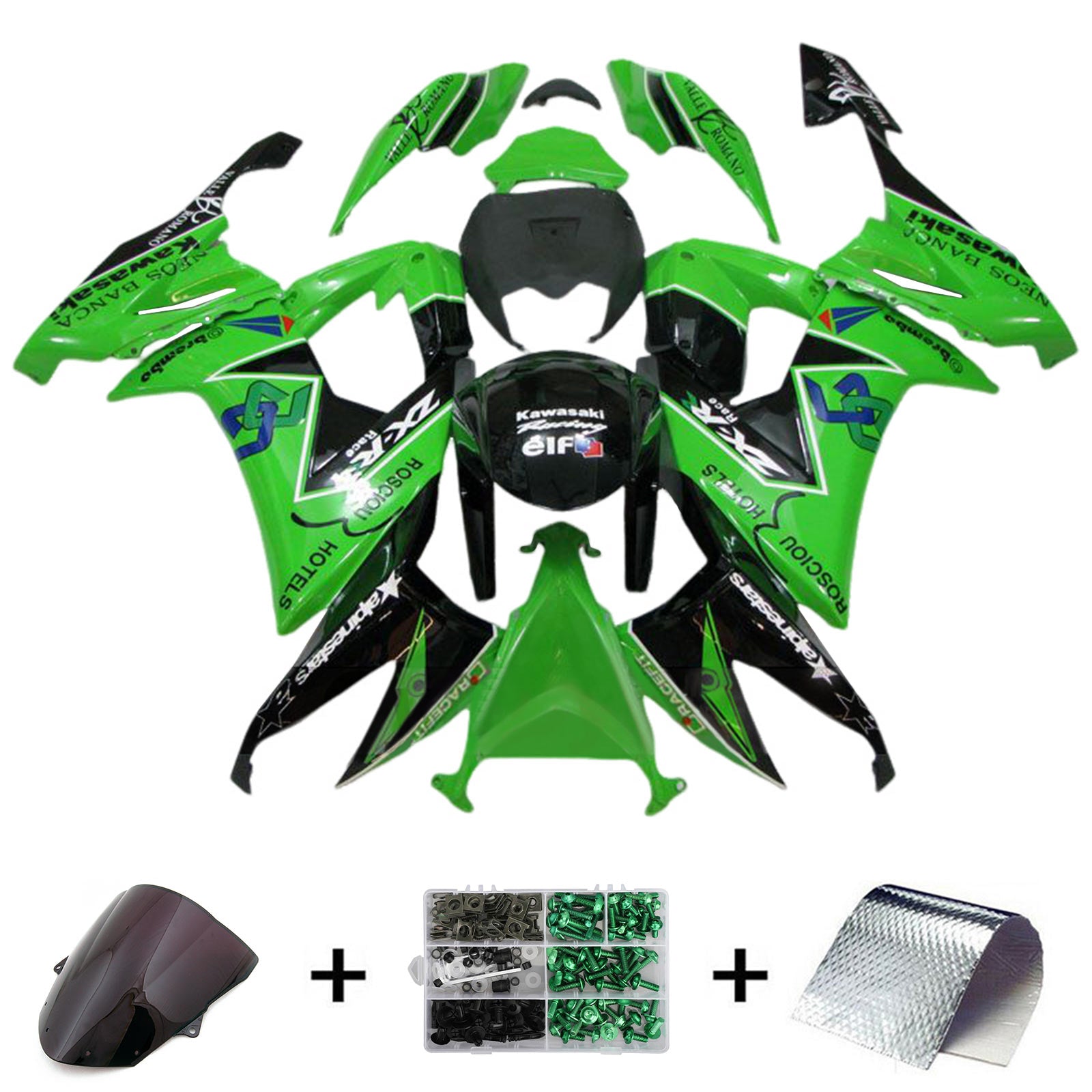 Amotopart 2008-2010 Kawasaki ZX10R グリーン ブラック フェアリングキット