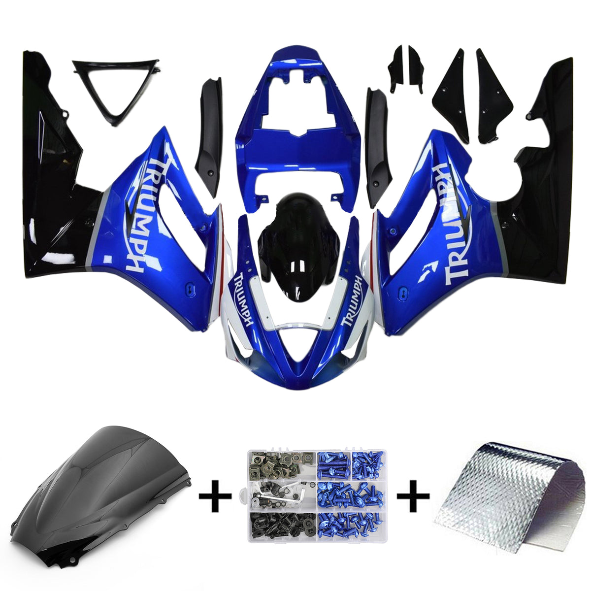 Amotopart 2006-2008 Triumph Daytona 675 Kit de carenado negro y azul