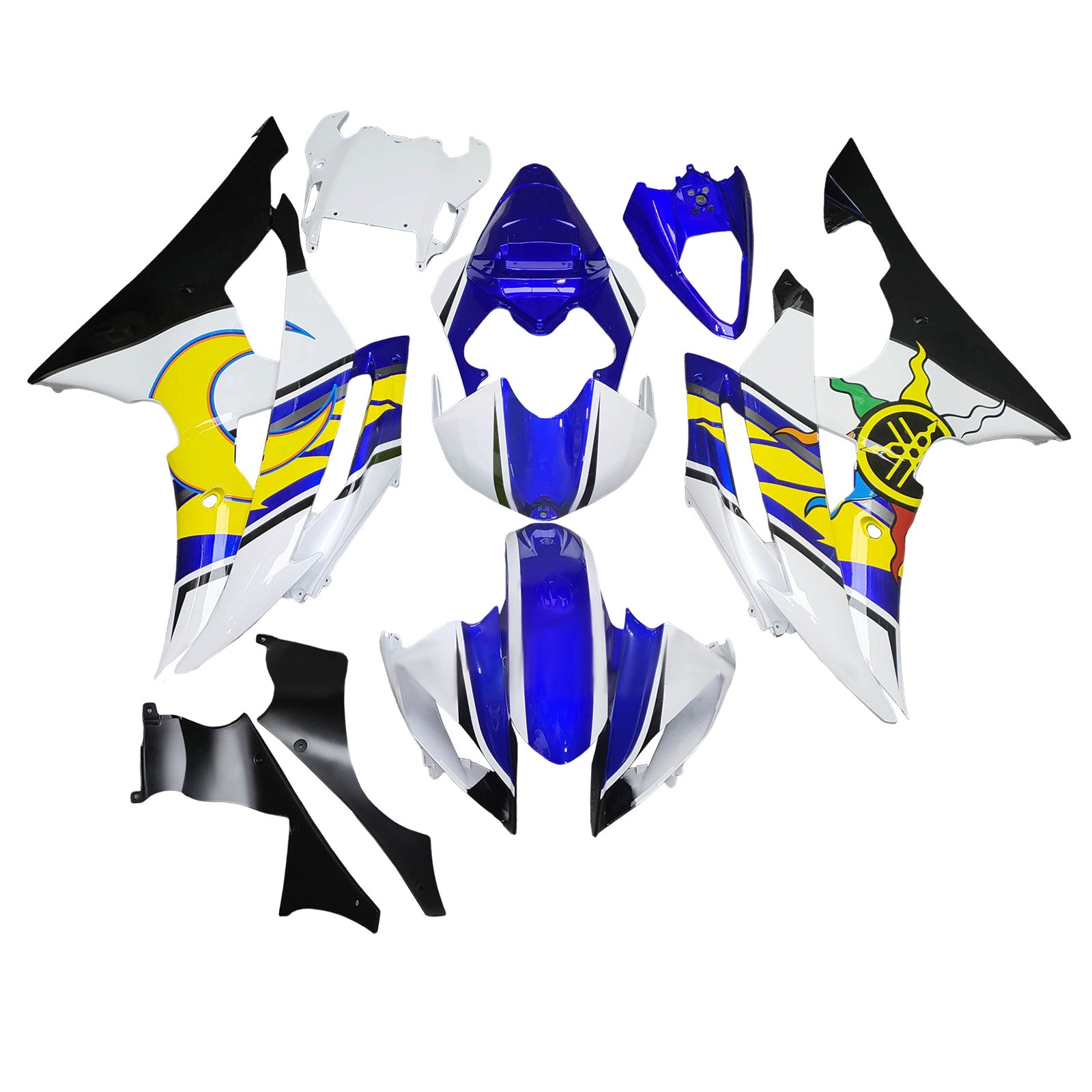 Amotopart 2008-2016 Yamaha YZF-R6 Blue & White Fairing Kit