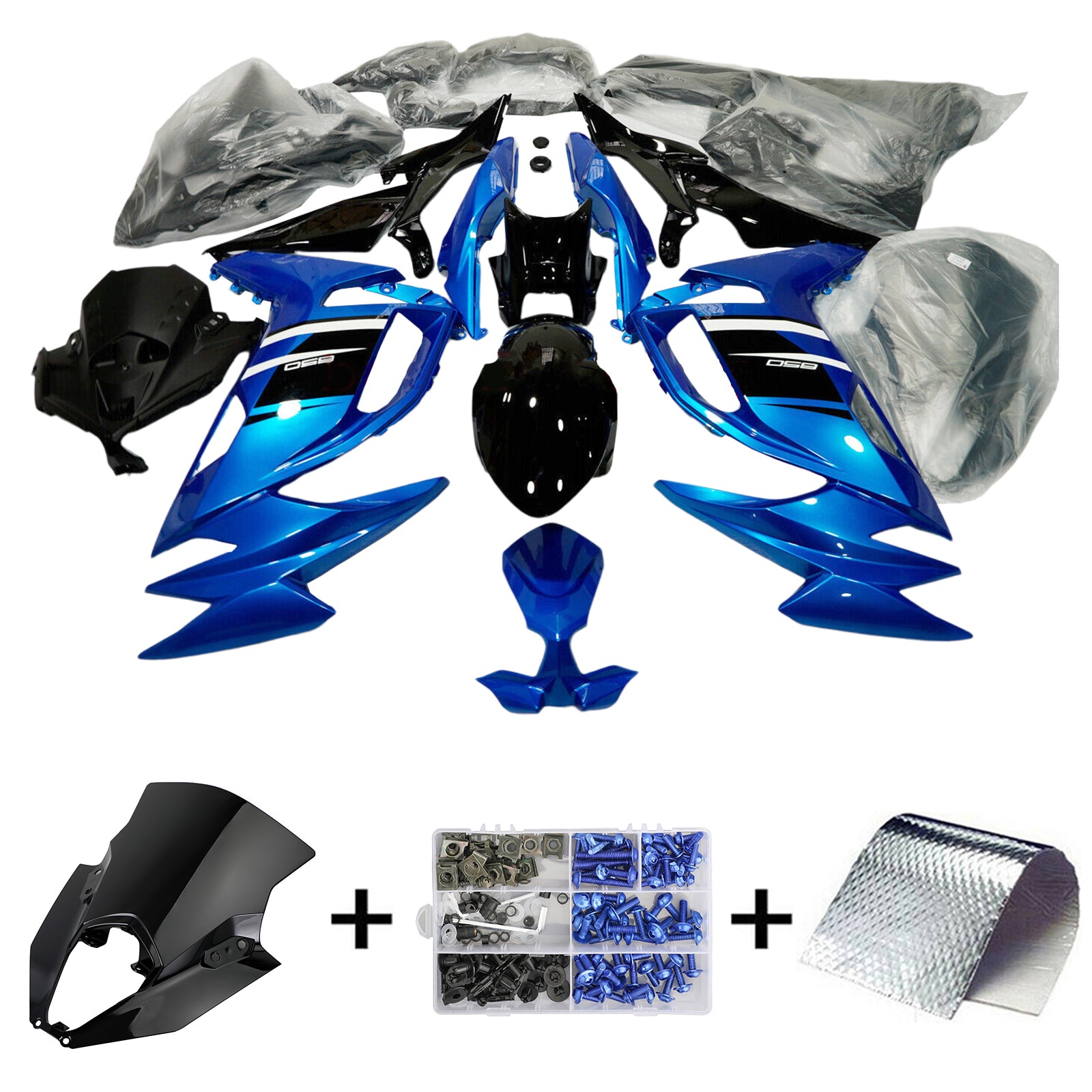 Amotopart 2020-2024 Kit carena Kawasaki ER-6F Ninja650 nero lucido blu