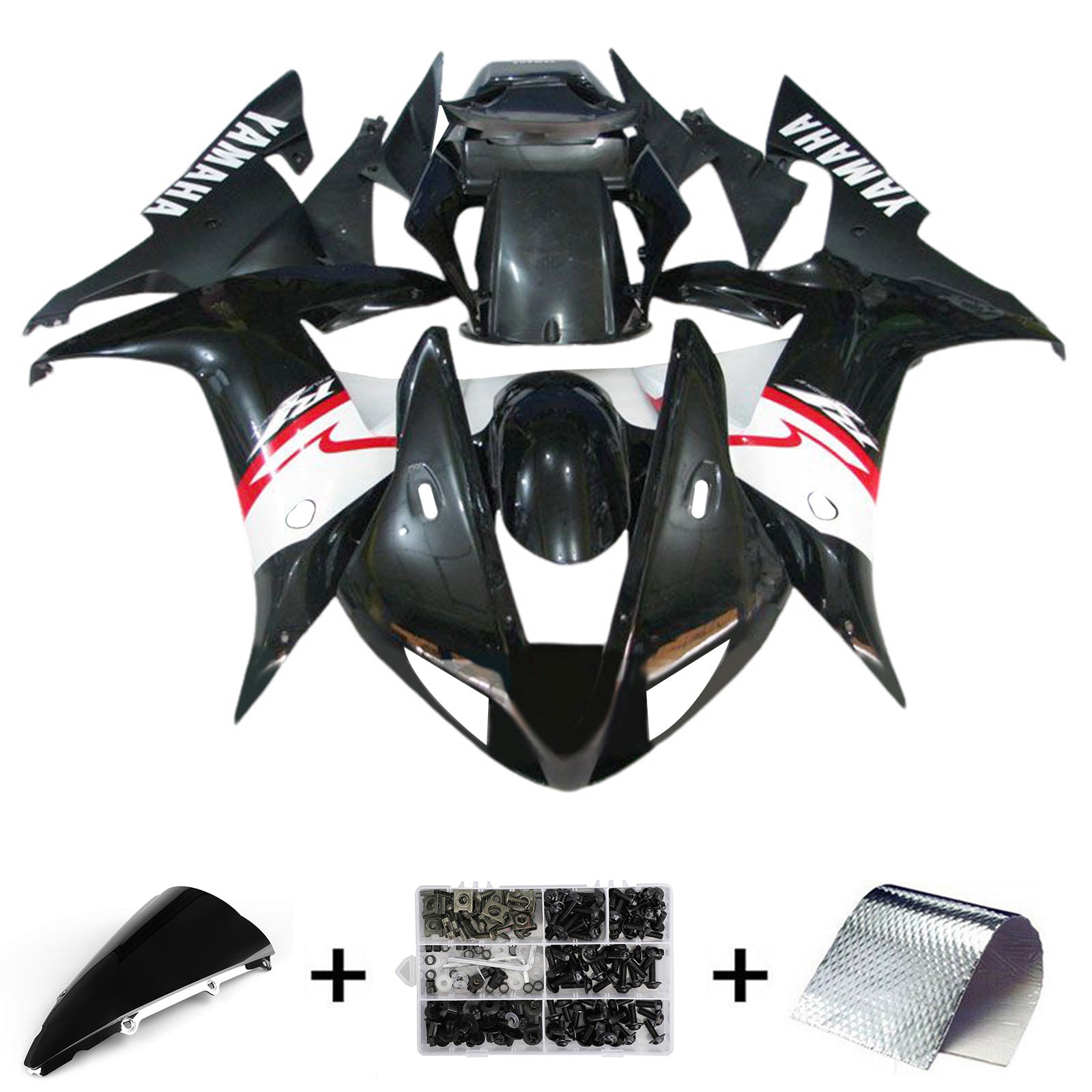 Amotopart 2002-2003 Yamaha YZF R1 Verkleidungssatz, weiß/schwarz