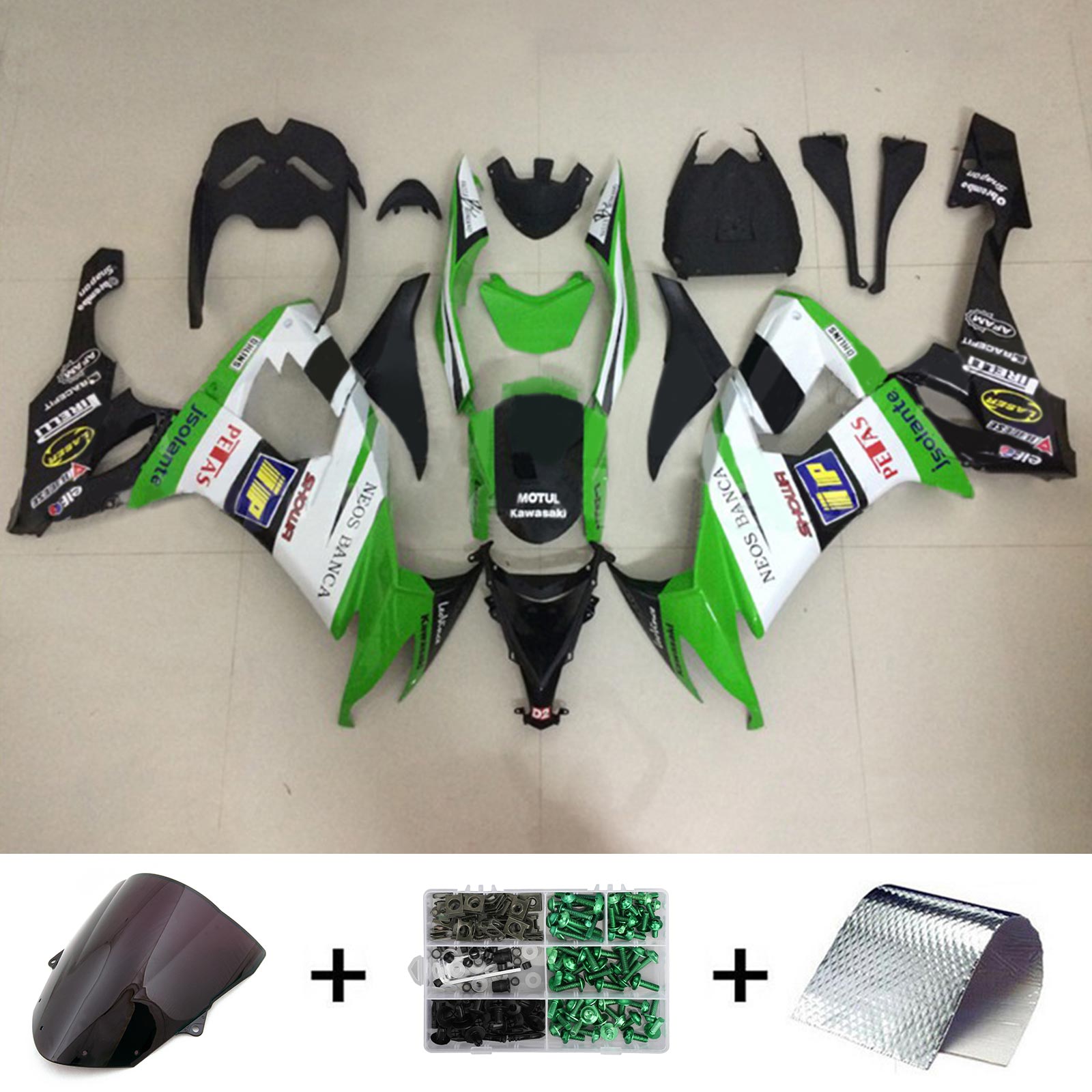 Amotopart 2008-2010 Kawasaki ZX10R Kit de carenado verde y negro Style7