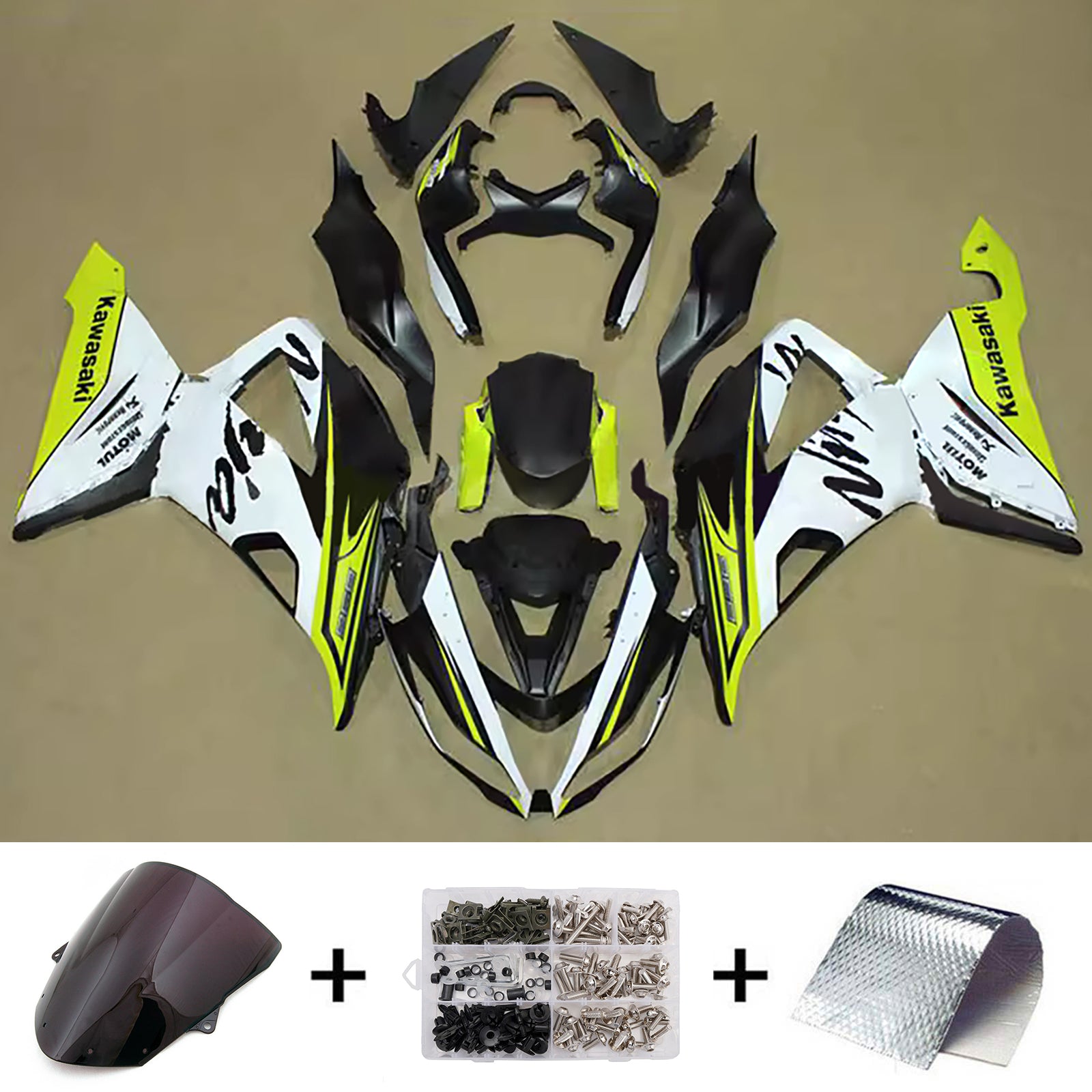 Amotopart 2013-2018 Kawasaki ZX6R 636 Black Yellow White Fairing Kit