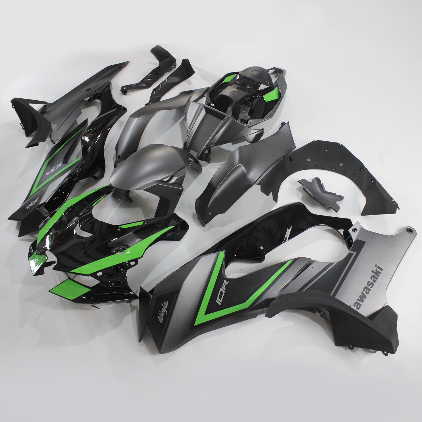 Amotopart 2021-2024 Kawasaki ZX10R ZX10RR Black with Green Accent Style2 Fairing
