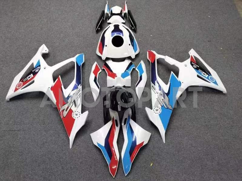 Amotopart 2019-2022 BMW S1000RR Kit de carenado blanco con logotipos rojos y azules