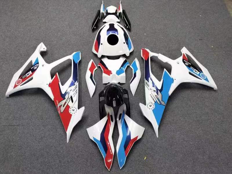 Amotopart 2019-2022 BMW S1000RR Kit de carenado blanco con logotipos rojos y azules