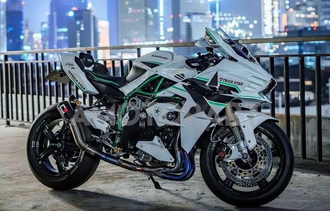 Amotopart 2015-2022 Ninja H2 Kawasaki White&Green Stripe Fairing Kit