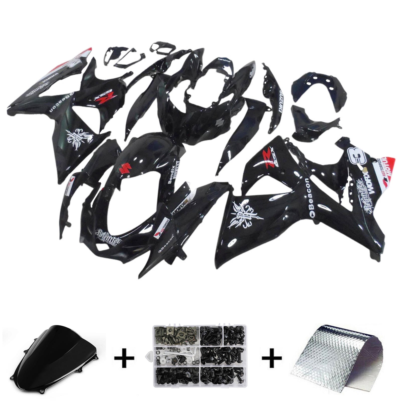 Amotopart 2009-2016 K9 GSXR1000 Suzuki Black with White Accents Fairing Kit