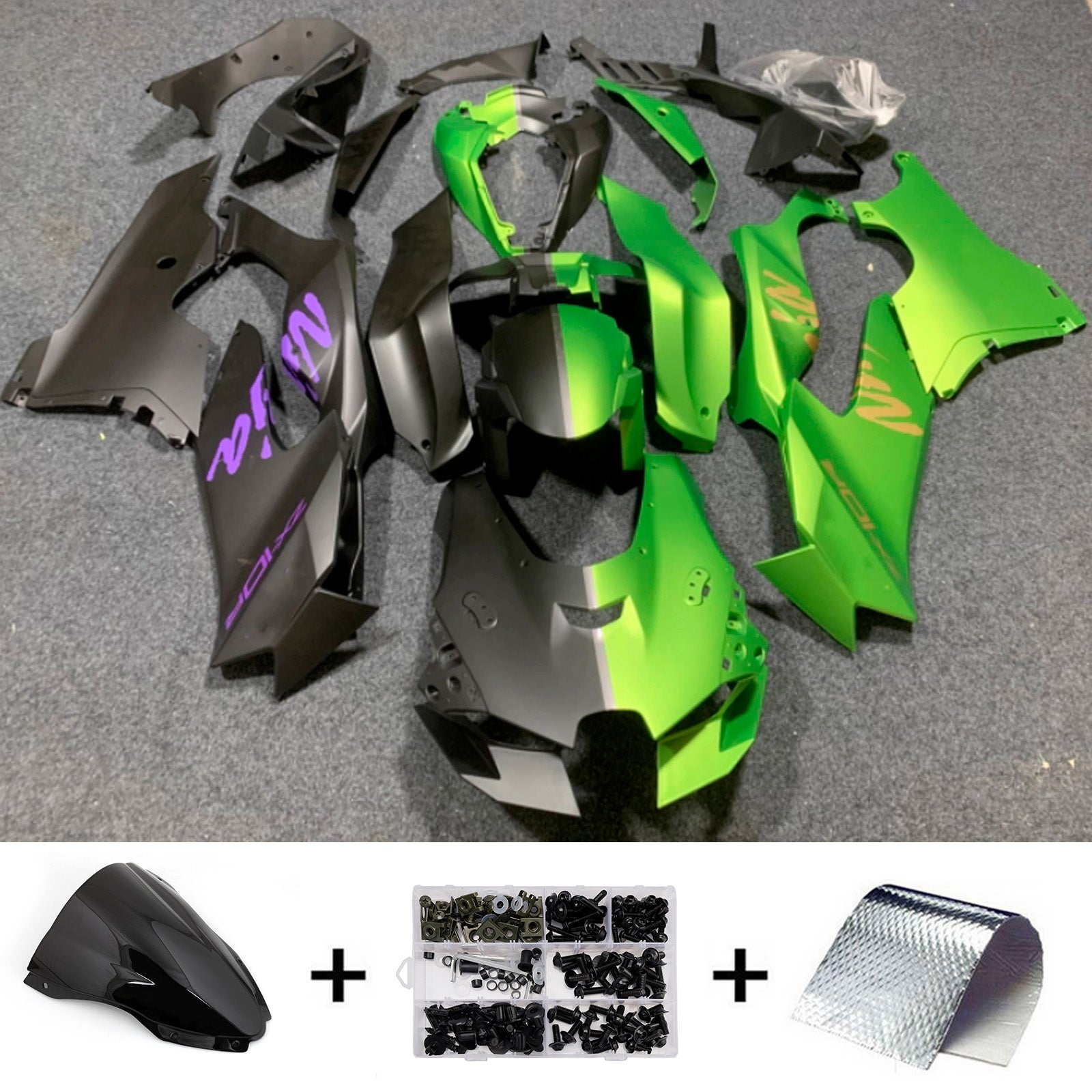 Amotopart 2021-2025 Kawasaki ZX-10R/ZX-10RR Black & Green Fairing Kit