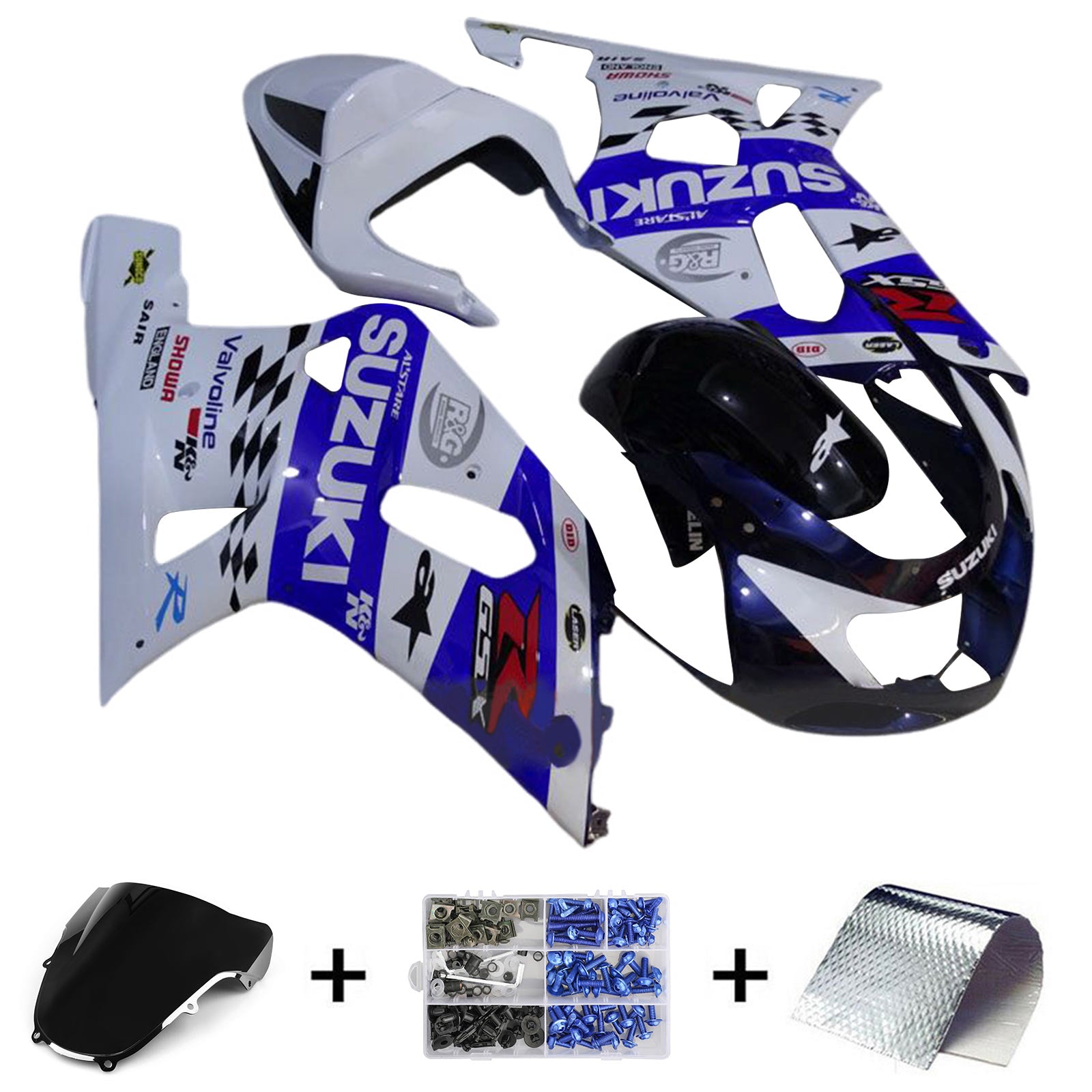 Amotopart 2000-2002 K1 K2 GSXR1000 Suzuki Blue&White Style2 Fairing Kit