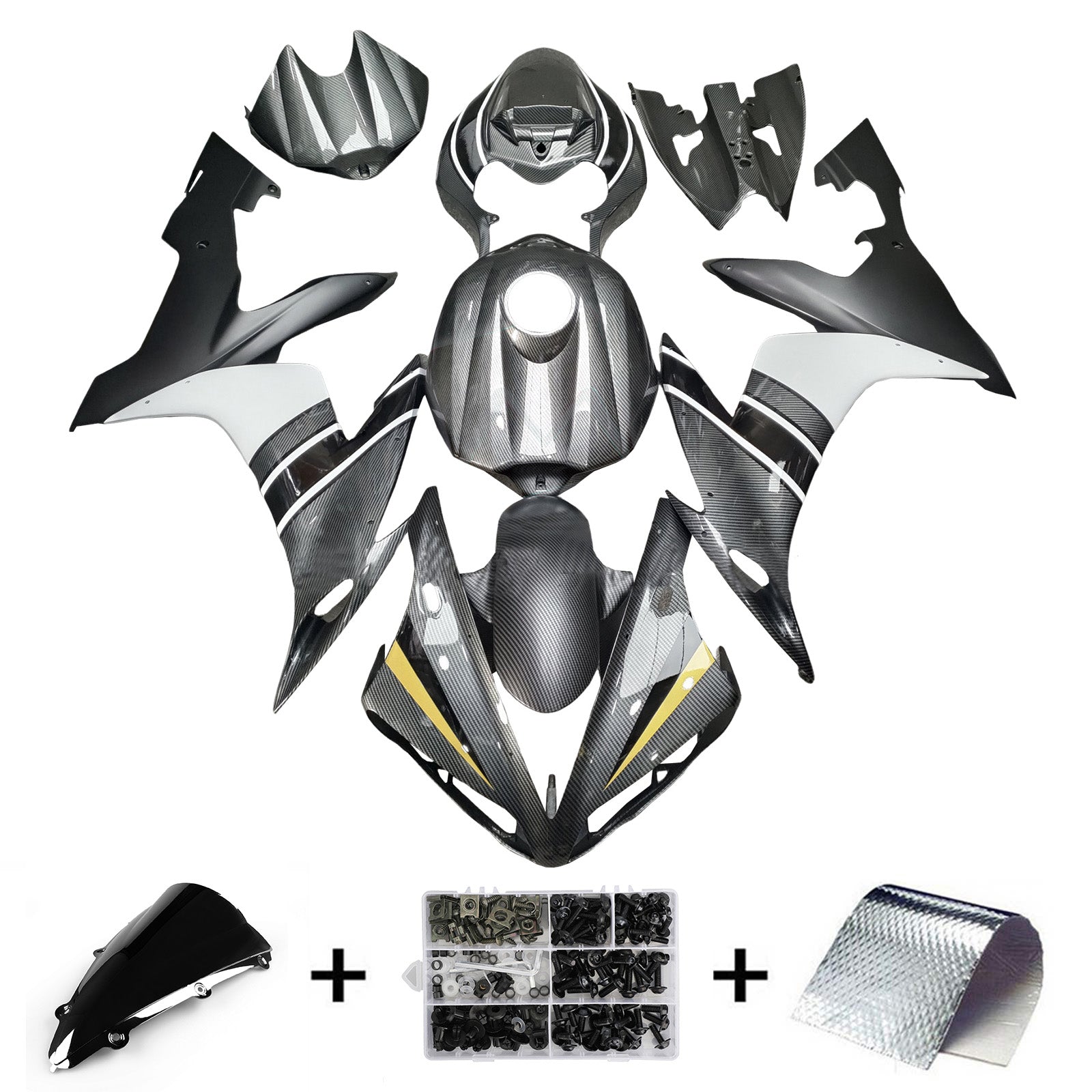 Amotopart 2004-2006 Yamaha YZF-R1 Grey Carbon Fiber White Fairing Kit