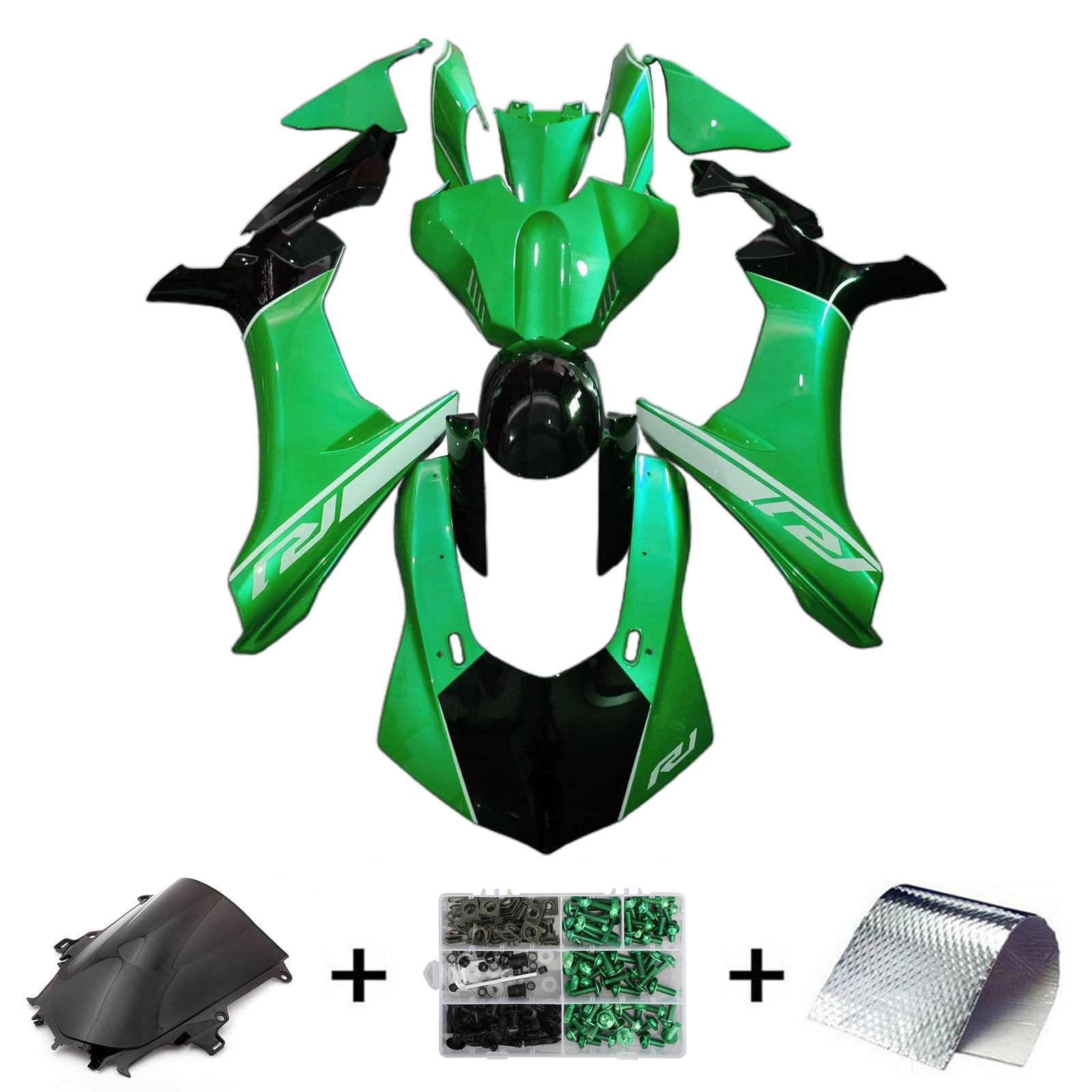 Amotopart 2020-2024 Yamaha YZF R1 Kit de carenado negro verde