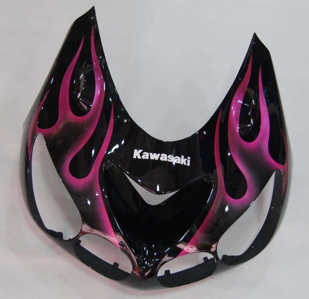 Amotopart 2006-2011 Kawasaki ZX14R Black with Pink Flame Fairing Kit