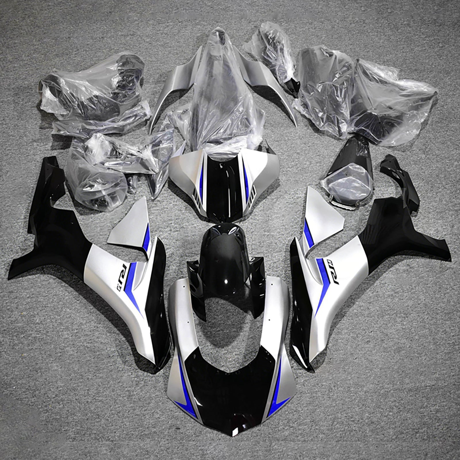Amotopart 2015-2019 Yamaha YZF 1000 R1 Silver/Black Fairing Kit
