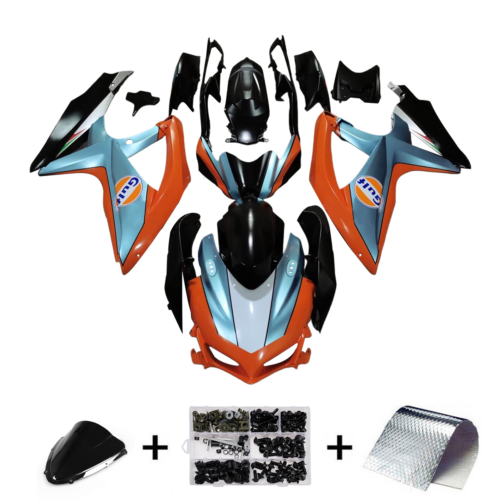 Amotopart 2008-2010 Suzuki GSXR 600/750 Orange Black Light Blue Fairing Kit