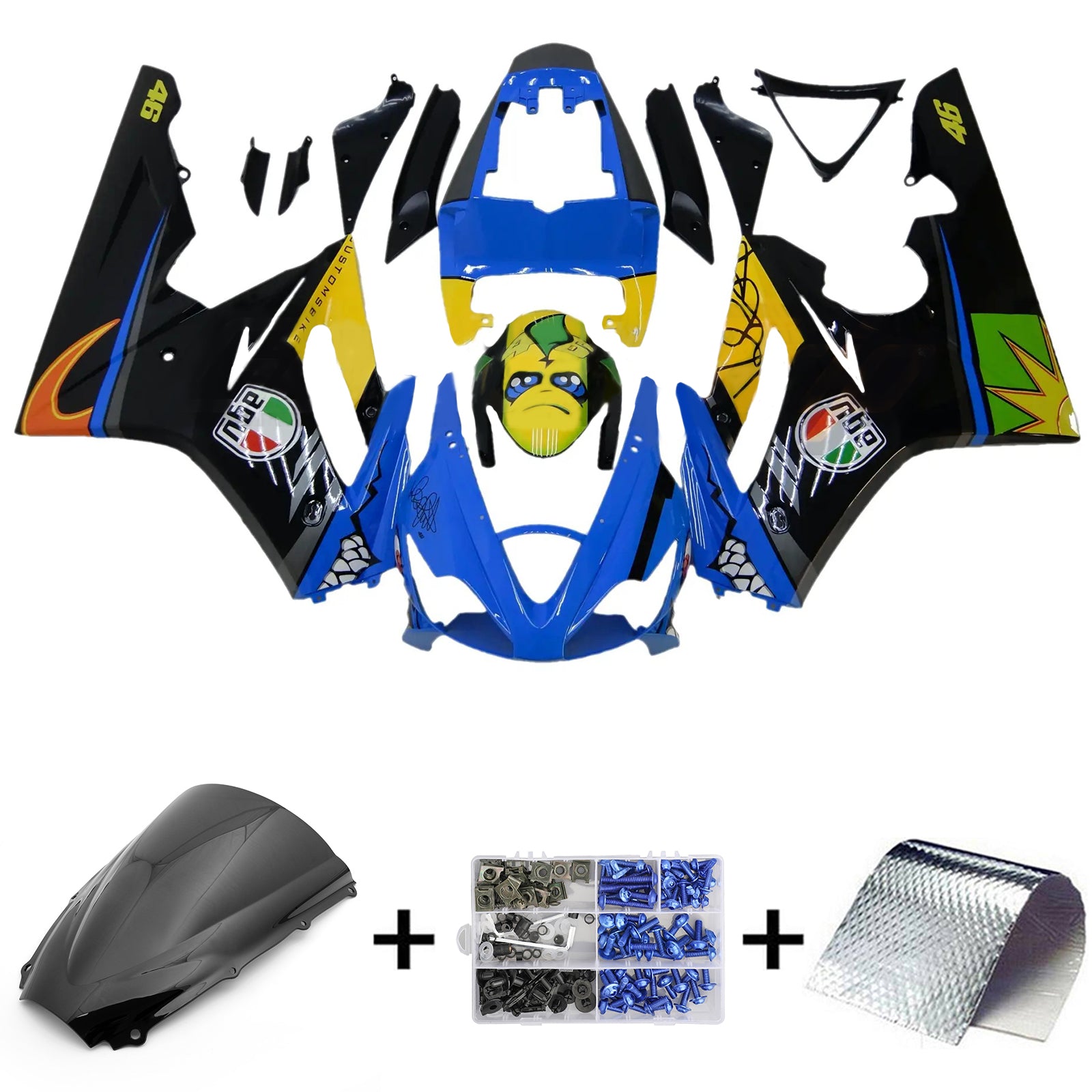 Amotopart 2006-2008 Triumph Daytona 675 Blue&Yellow Monster Fairing Kit