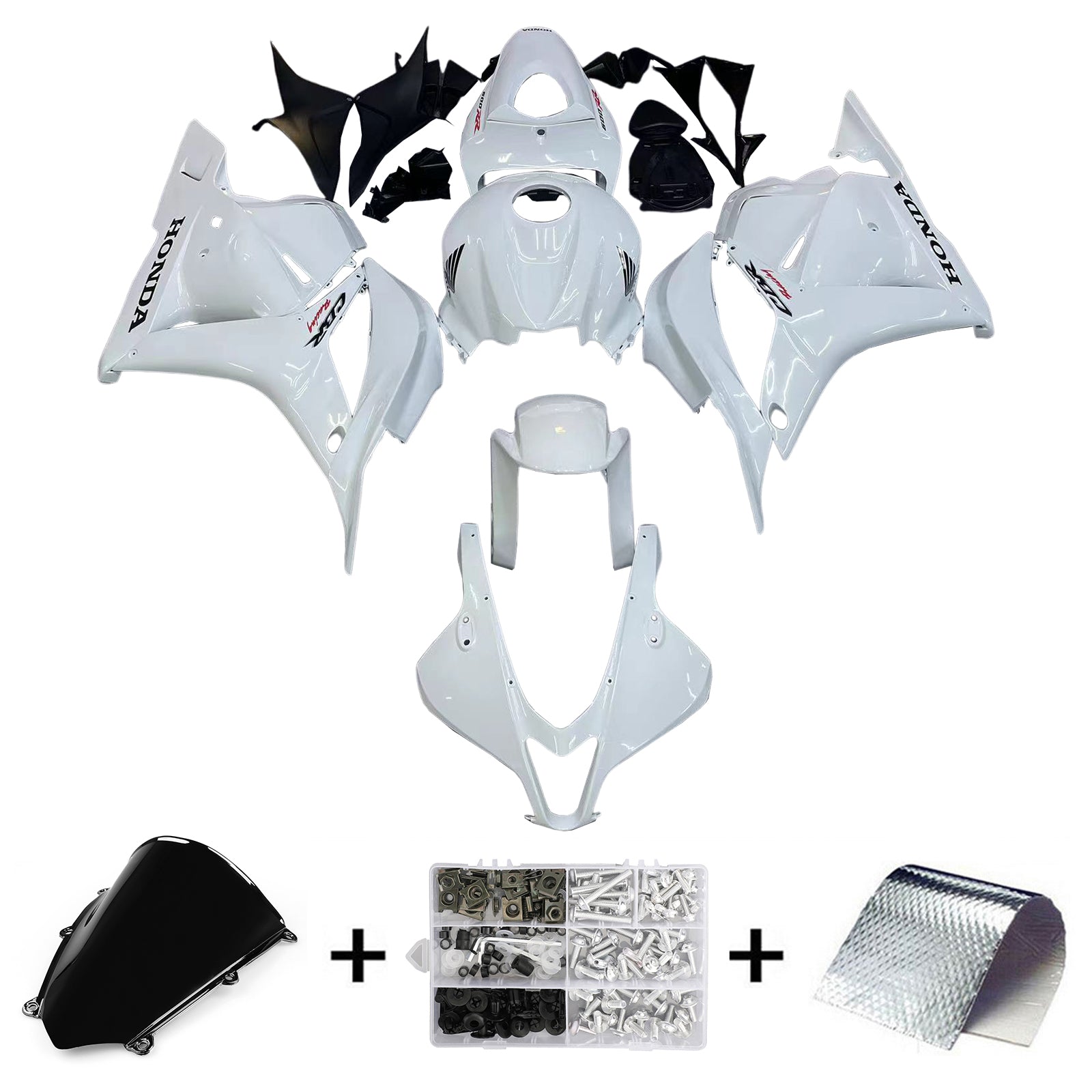 Amotopart 2009-2012 Honda CBR600RR White Black Fairing Kit