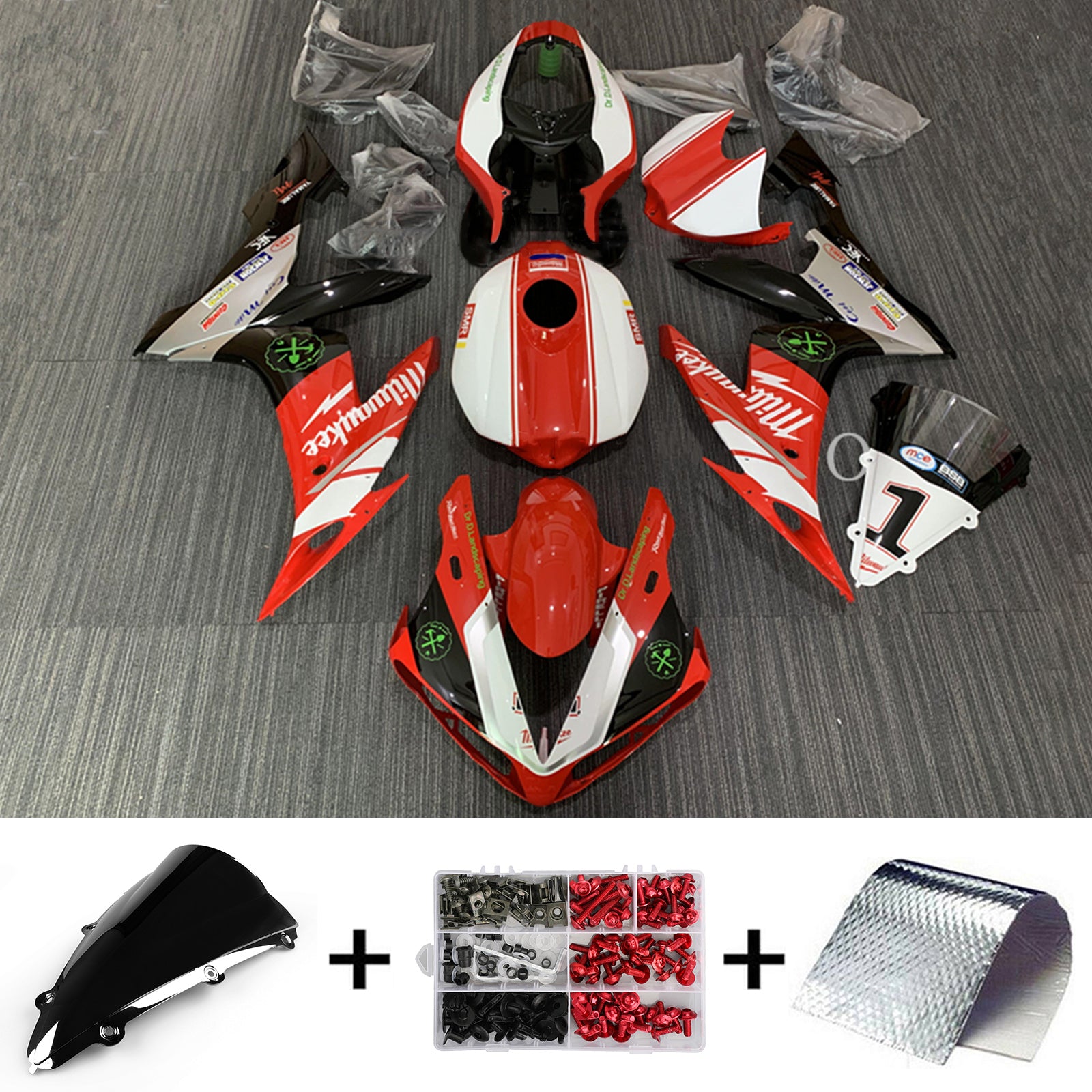 Amotopart 2004-2006 YZF 1000 R1 Yamaha Kit de carenado rojo y blanco