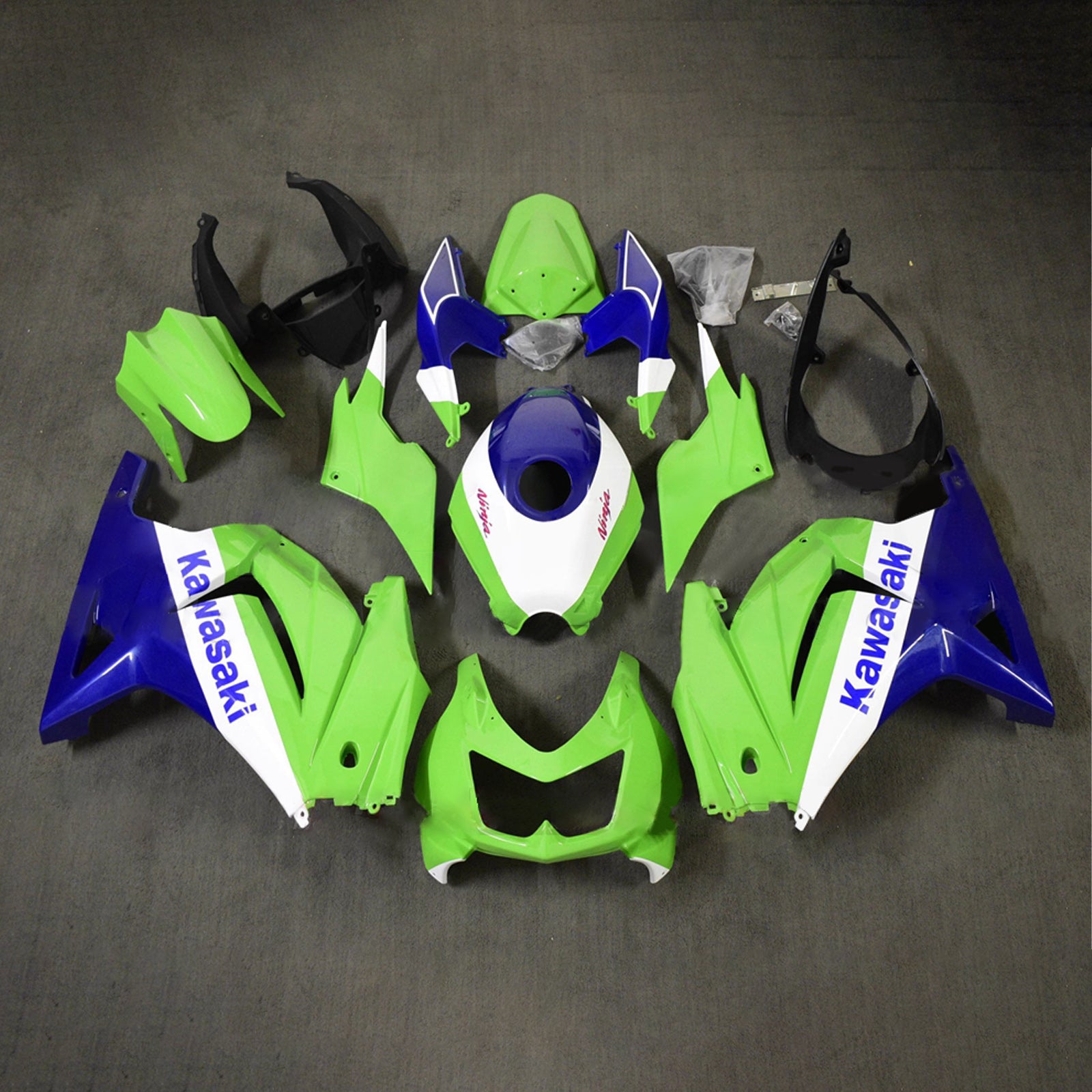 Amotopart 2008-2012 Kawasaki EX250/Ninja250R Green Blue White Fairing Kit