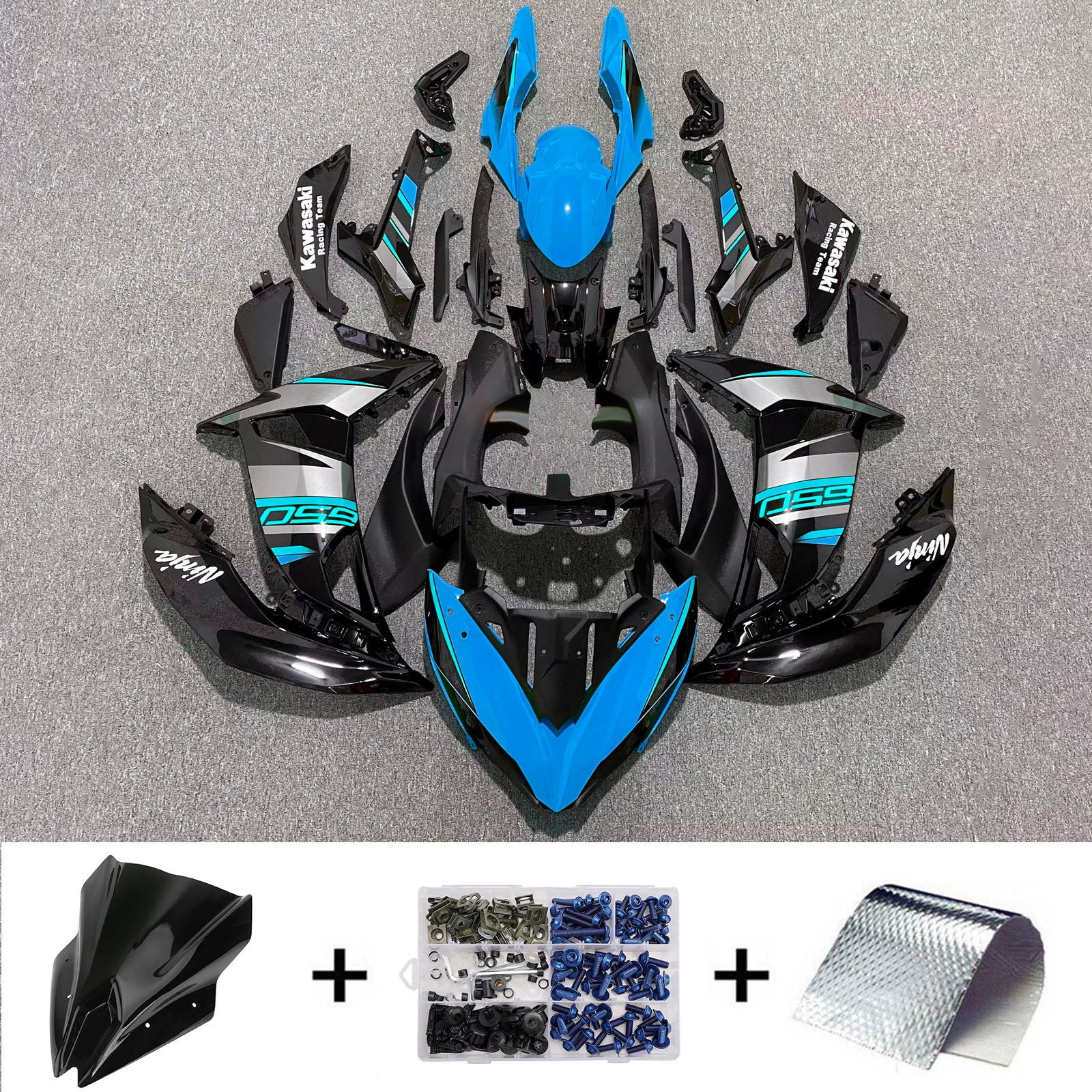 Amotopart 2017-2019 Kawasaki ER6F/Ninja650R Black Blue Fairing Kit