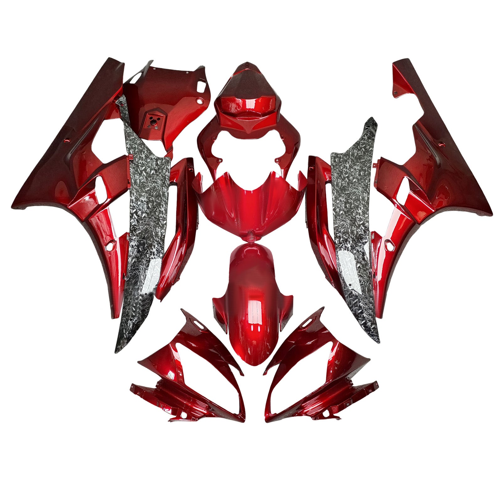 Amotopart 2006-2007 Yamaha YZF-R6 Red Grey Forged Carbon Fiber Pattern Fairing Kit