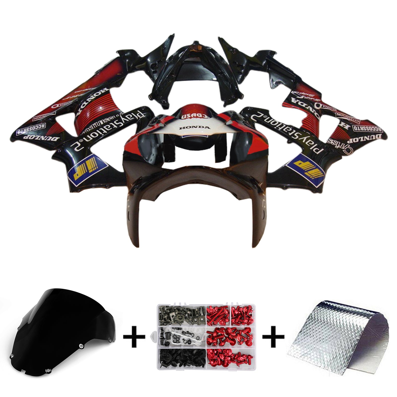 Amotopart 2000-2001 Honda CBR929RR Kit de carénage noir rouge et motifs