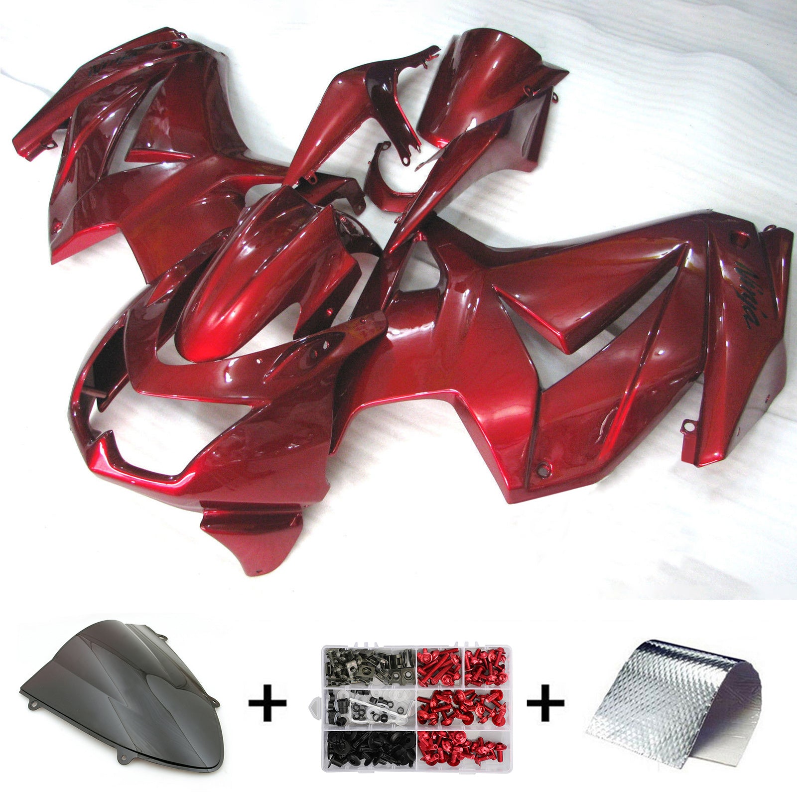 Amotopart 2008-2012 Kawasaki EX250 Ninja250R Kit de carénage rouge foncé