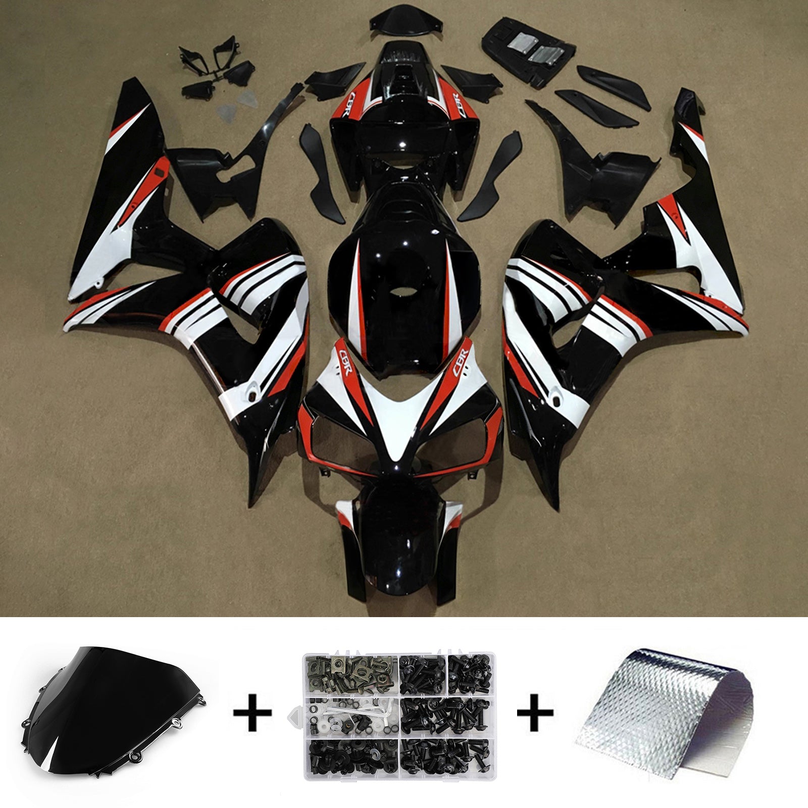 Amotopart 2006-2007 Honda CBR1000RR Black White Fairing Kit
