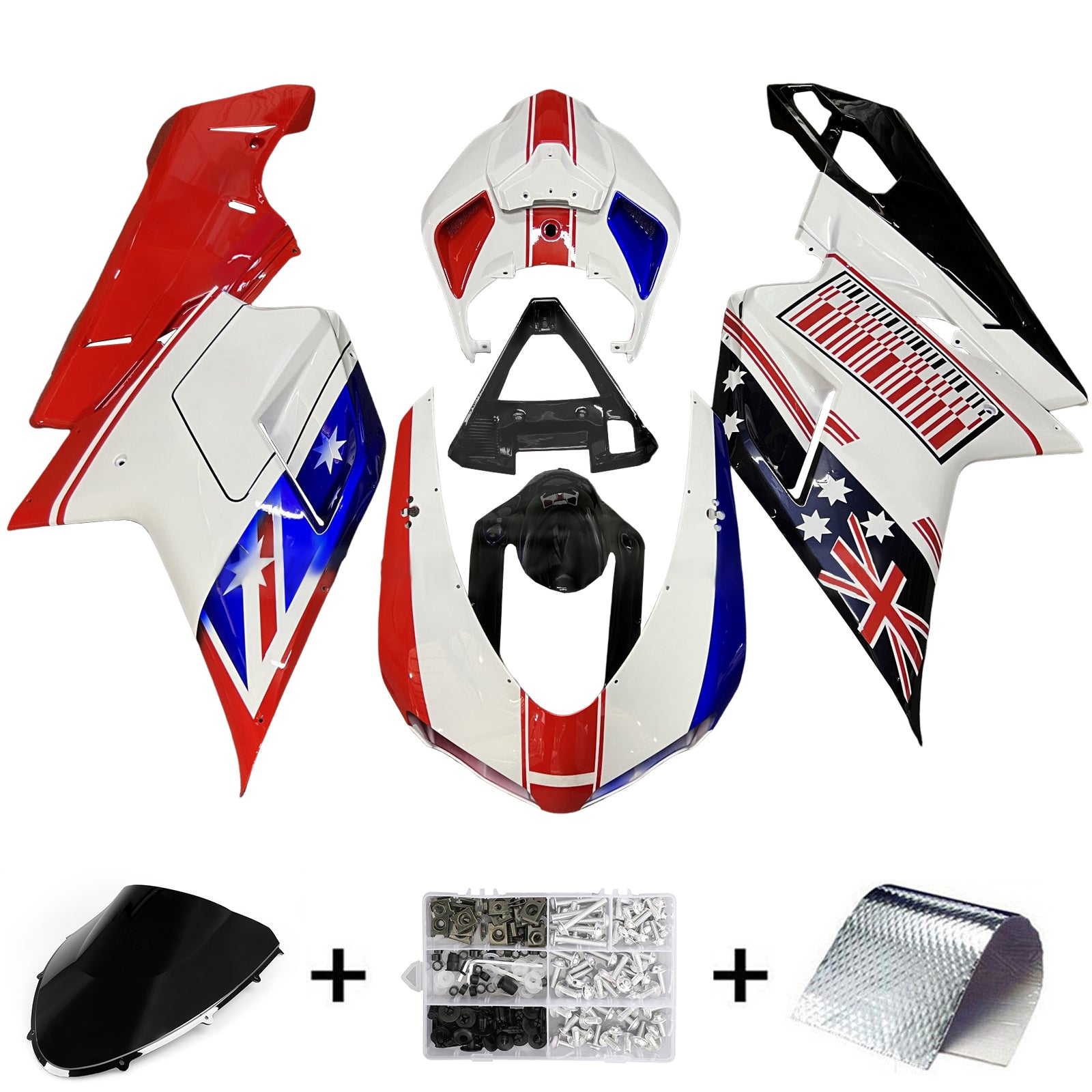 Amotopart 2007-2011 Ducati 1098/1198/848 Glossy Blue Red White Fairing Kit