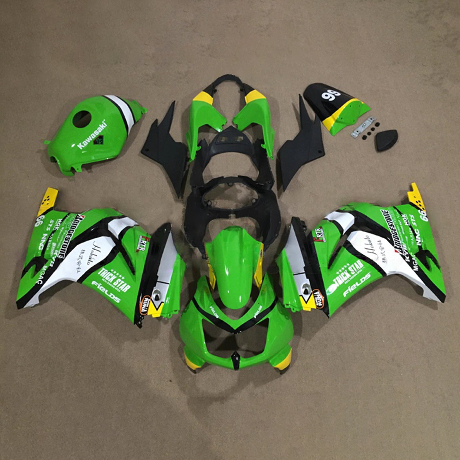 Amotopart 2008-2012 Kawasaki EX250/Ninja250R Green Black White Yellow Fairing Kit