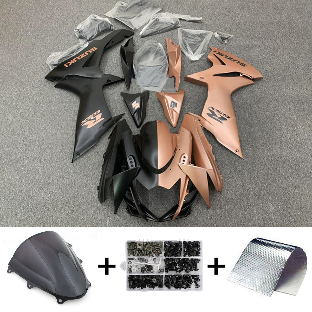 Amotopart Verkleidungssatz für Suzuki GSXR 600/750 (2011–2024), matt, halb schwarz, halb braun