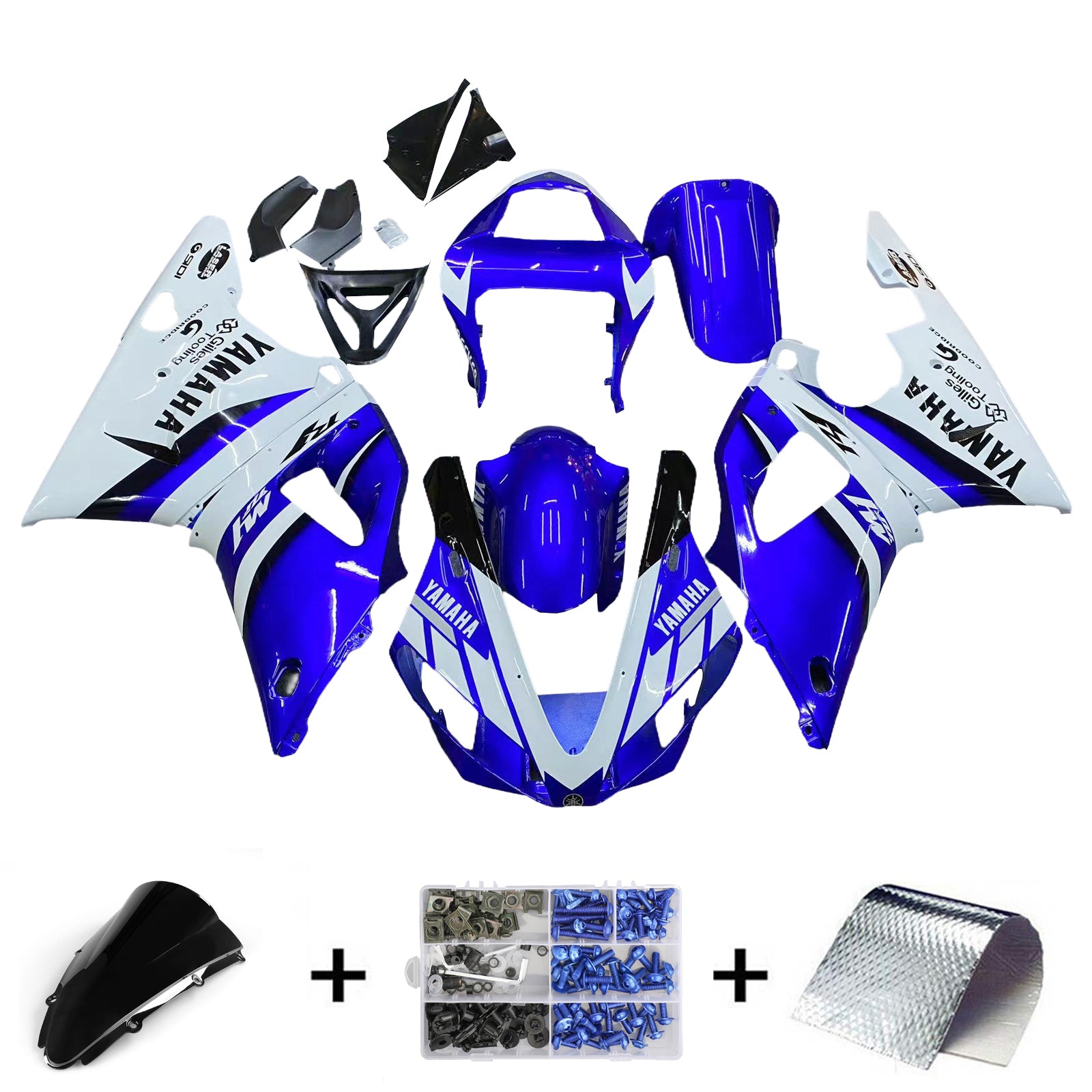 Amotopart 2000-2001 Yamaha YZF 1000 R1 Blue White Fairing Kit