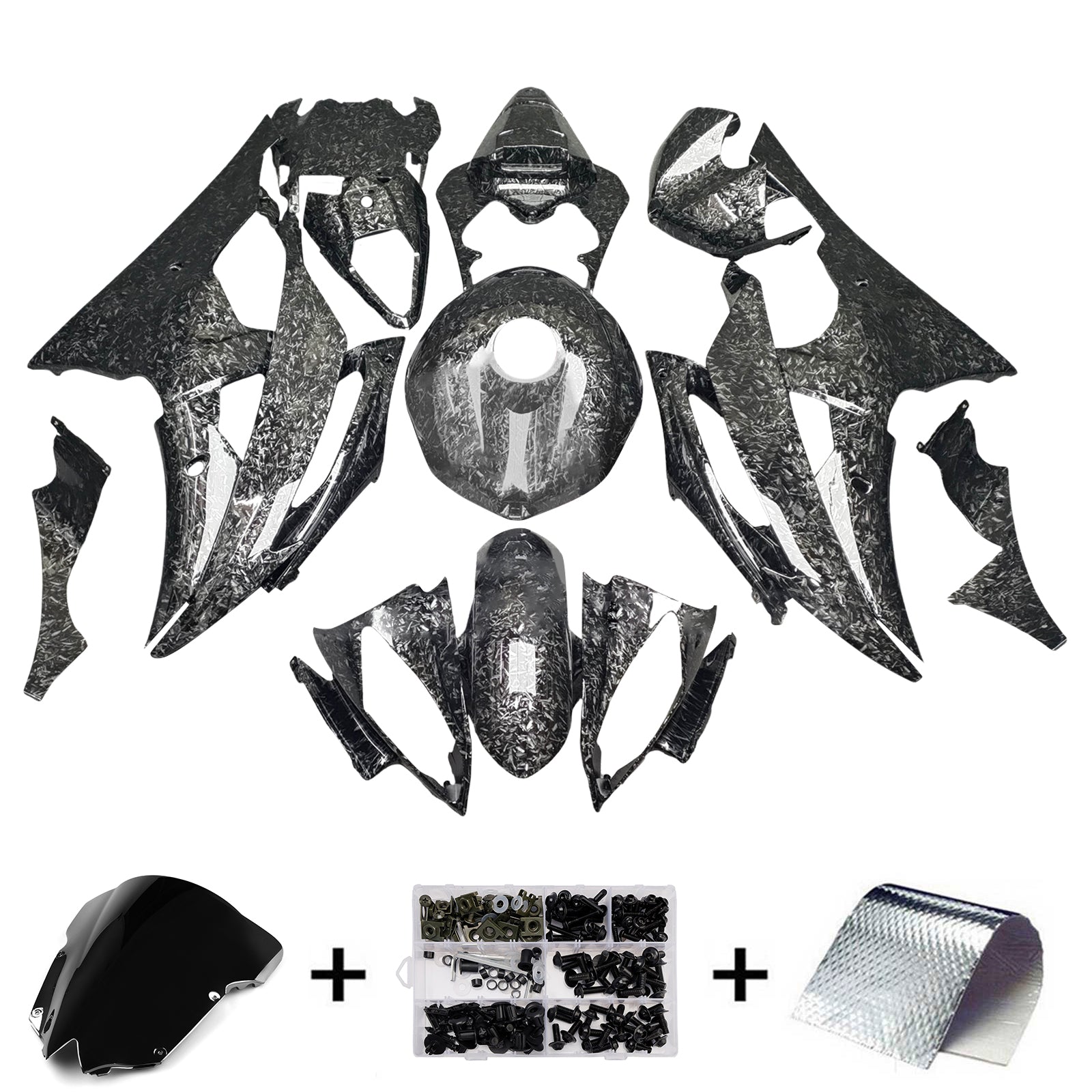 Amotopart 2008-2016 Yamaha YZF-R6 Black Forged Carbon Fiber Pattern Fairing Kit