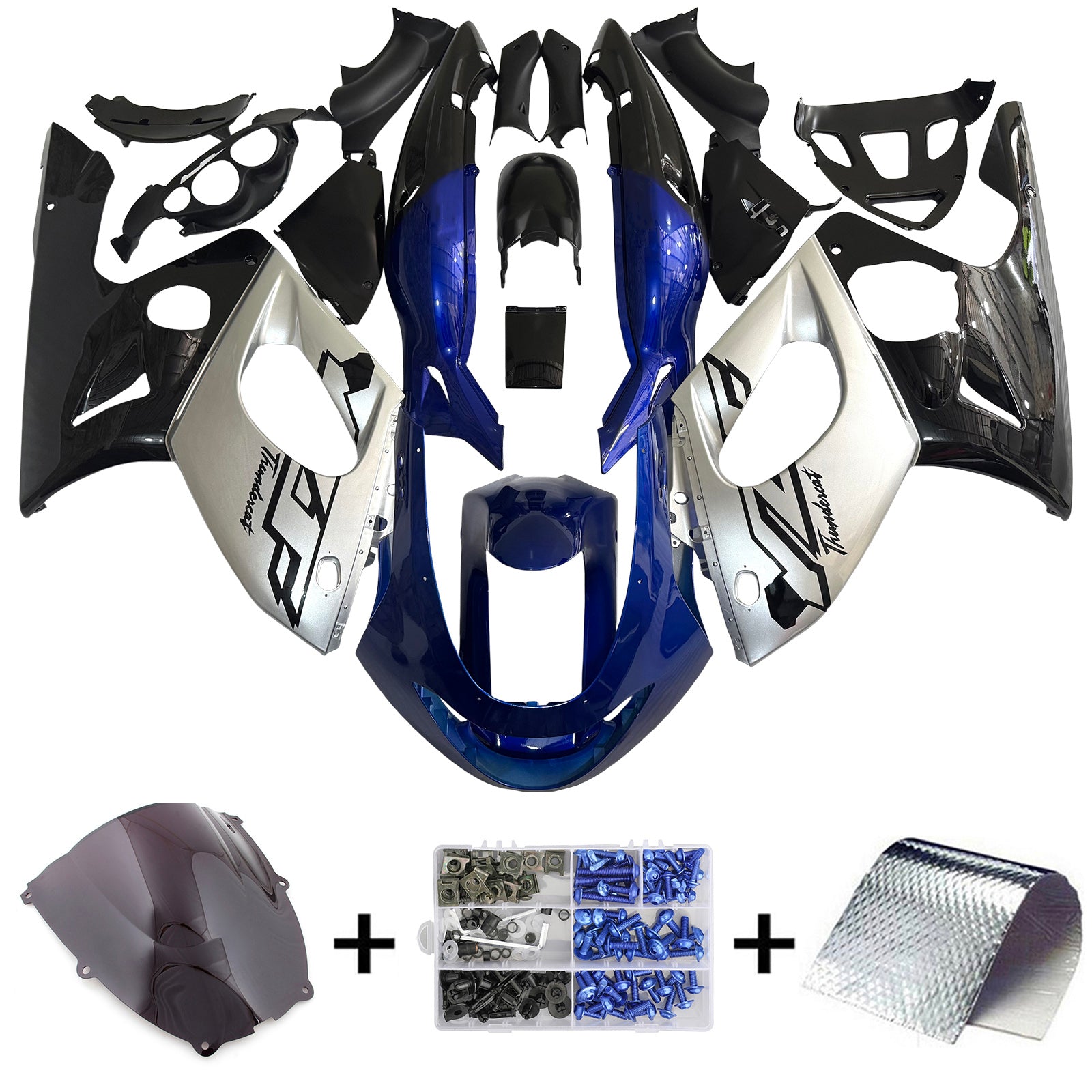 Amotopart 1996-2007 Yamaha YZF 600R Thundercat Kit de carénage bleu noir