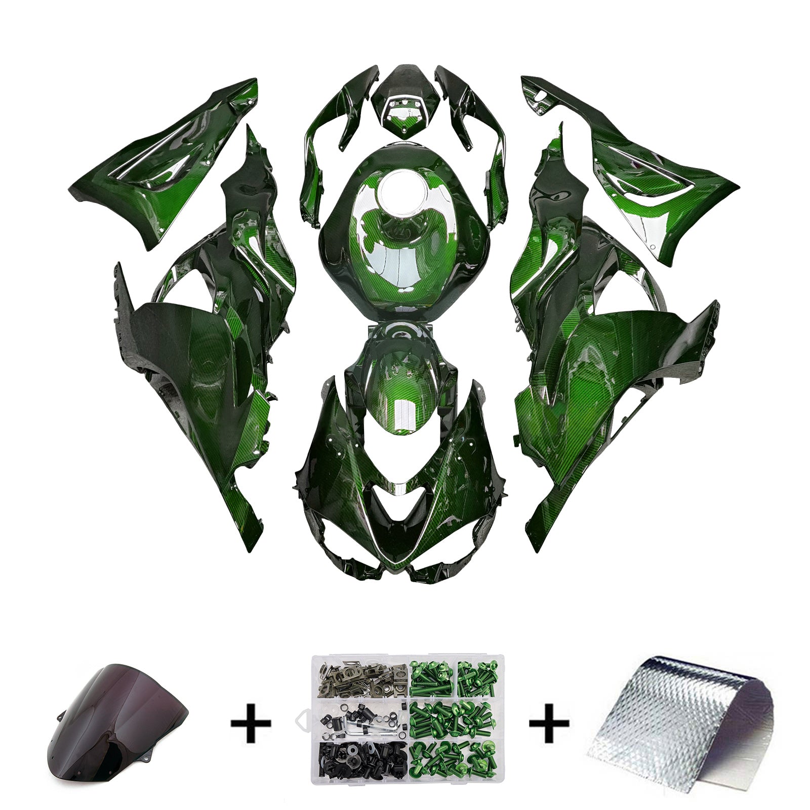 Amotopart 2024-2025 Kawasaki ZX-6R Carbon Fiber Pattern Green Fairing Kit