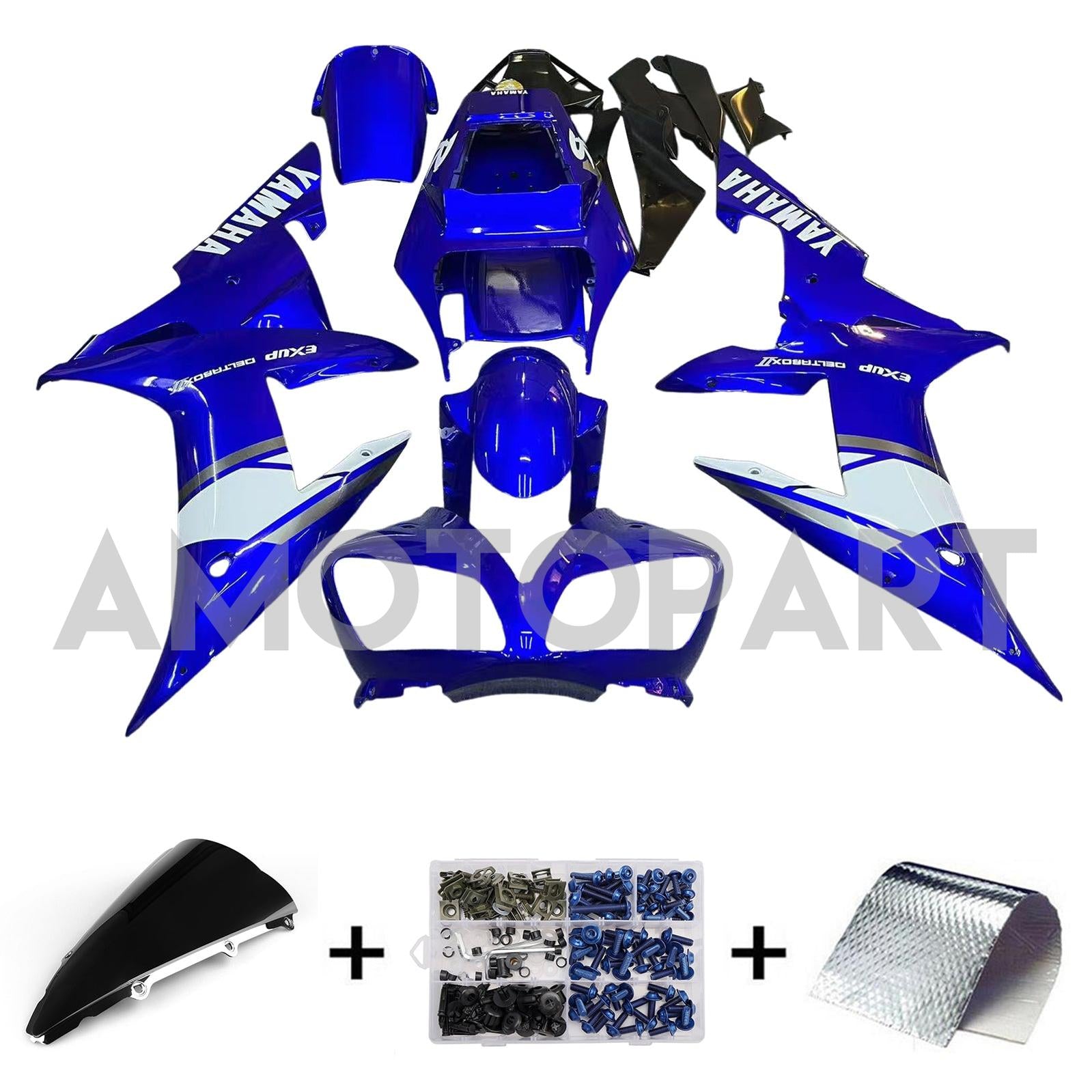 Amotopart 2002-2003 Yamaha YZF 1000 R1 Blue White Fairing Kit