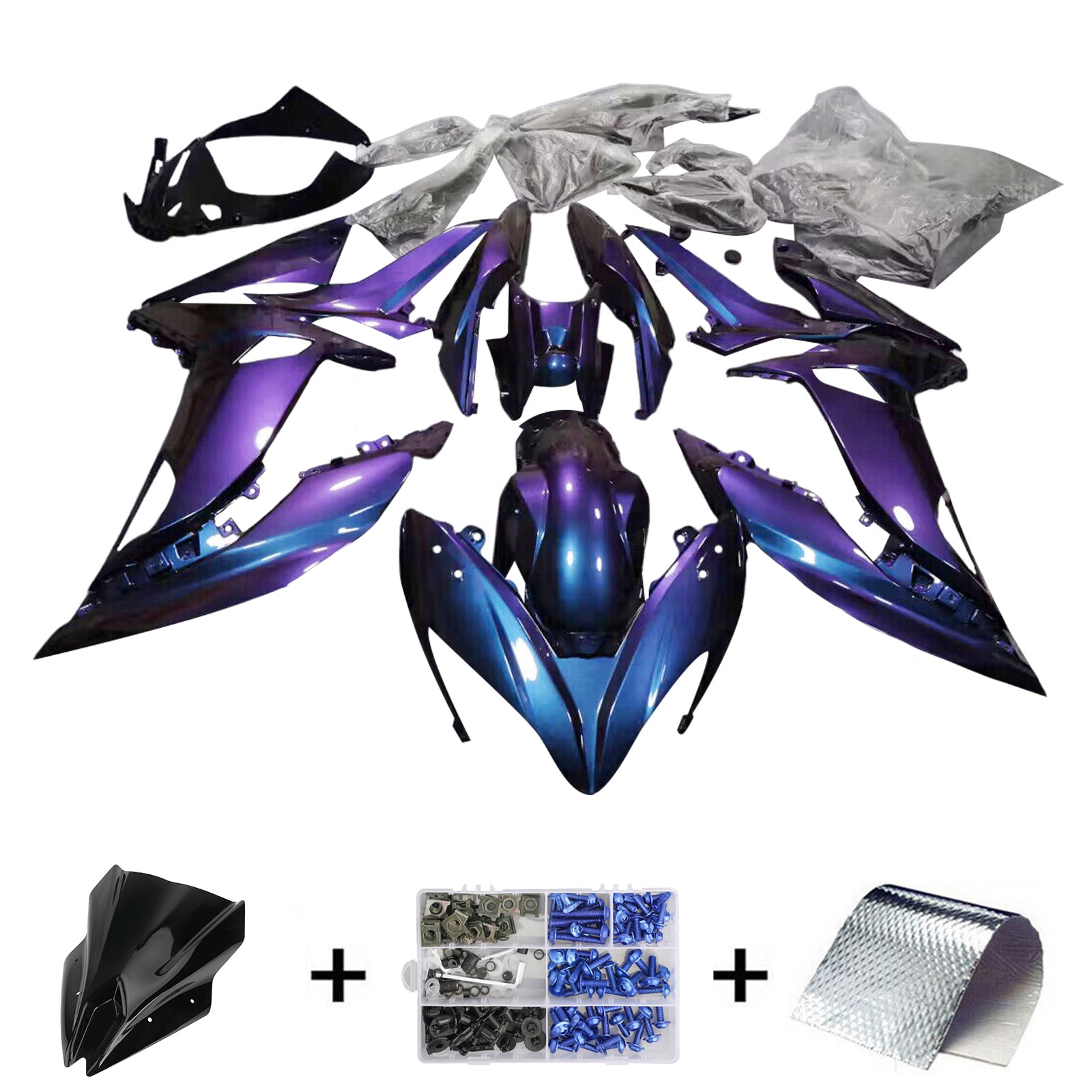 Amotopart 2017-2019 Kawasaki ER6F/Ninja650R Gradient Purple & 
 Blue Fairing Kit